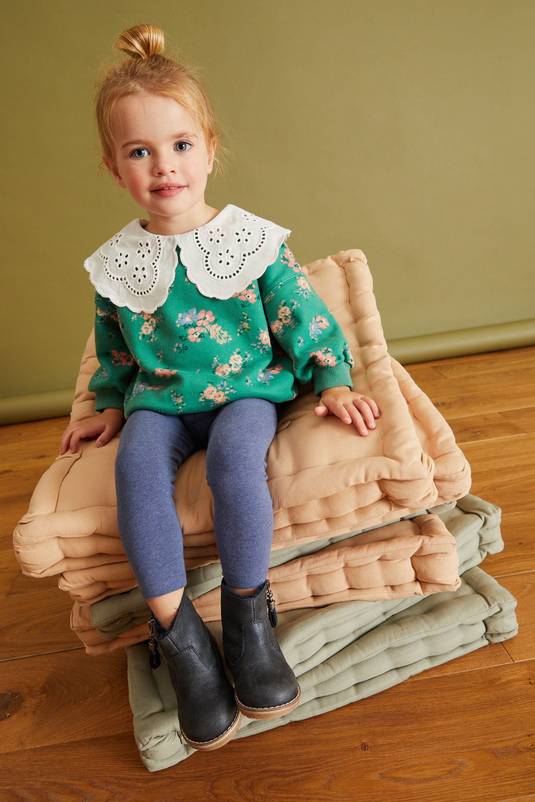 Green Floral Collared Sweatshirt and Leggings Set (3mths-7yrs)