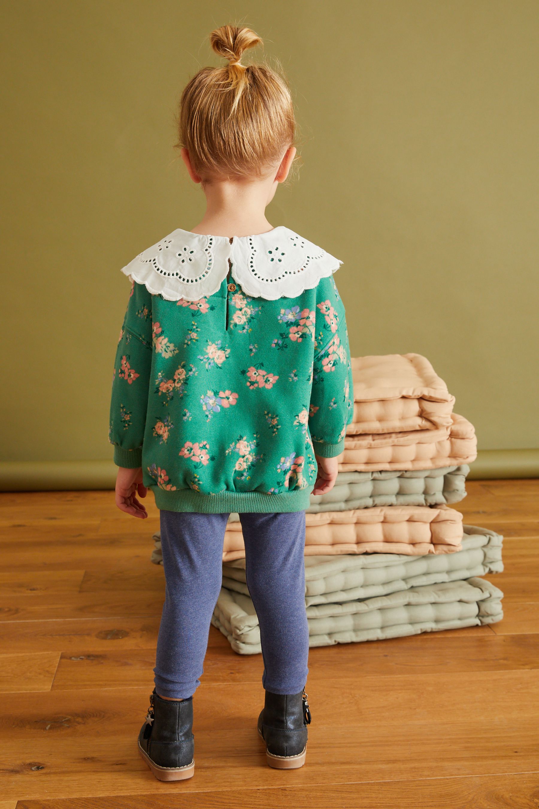 Green Floral Collared Sweatshirt and Leggings Set (3mths-7yrs)