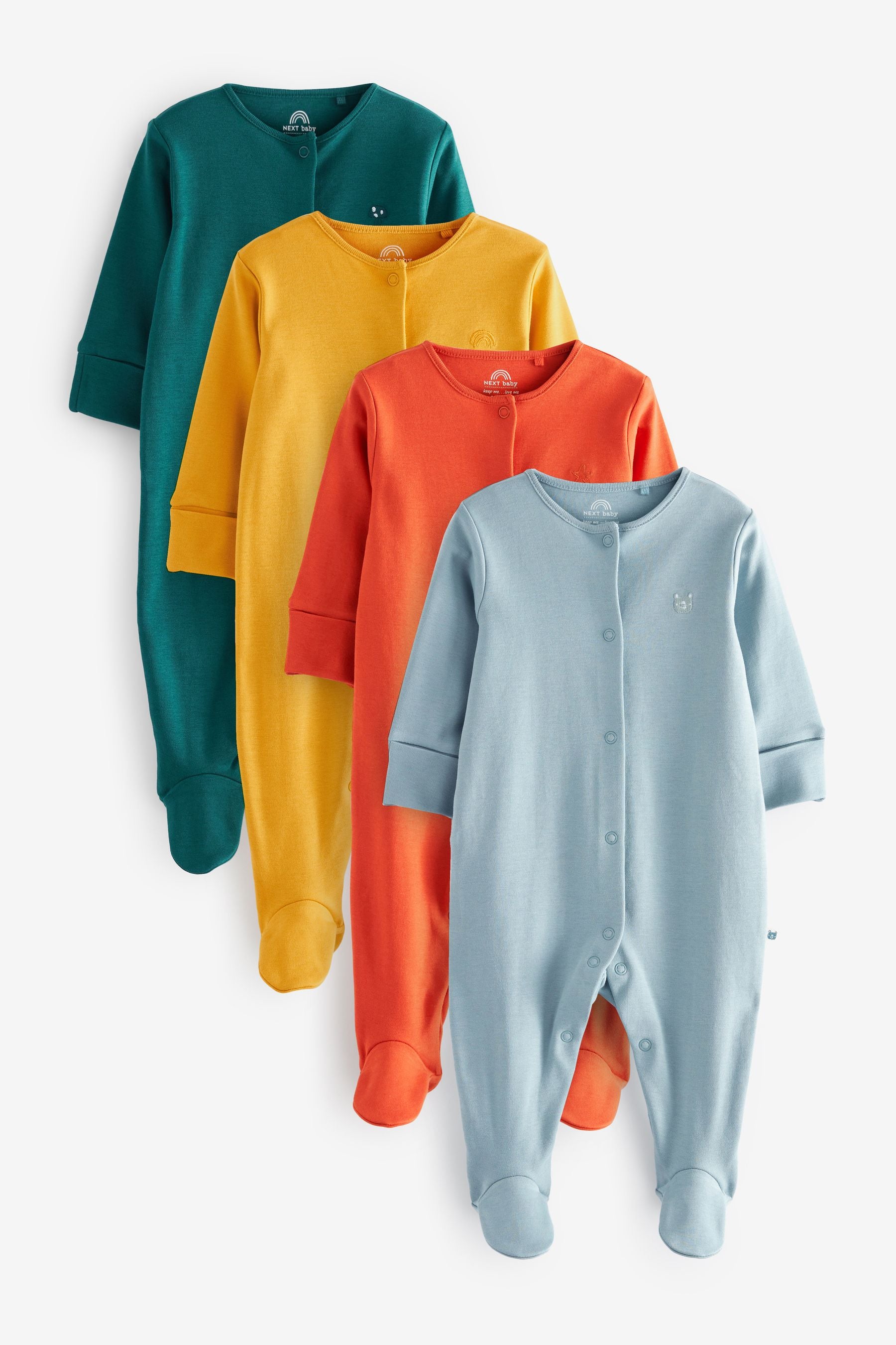 Green Orange and Yellow Baby Sleepsuits 4 Pack (0-3yrs)