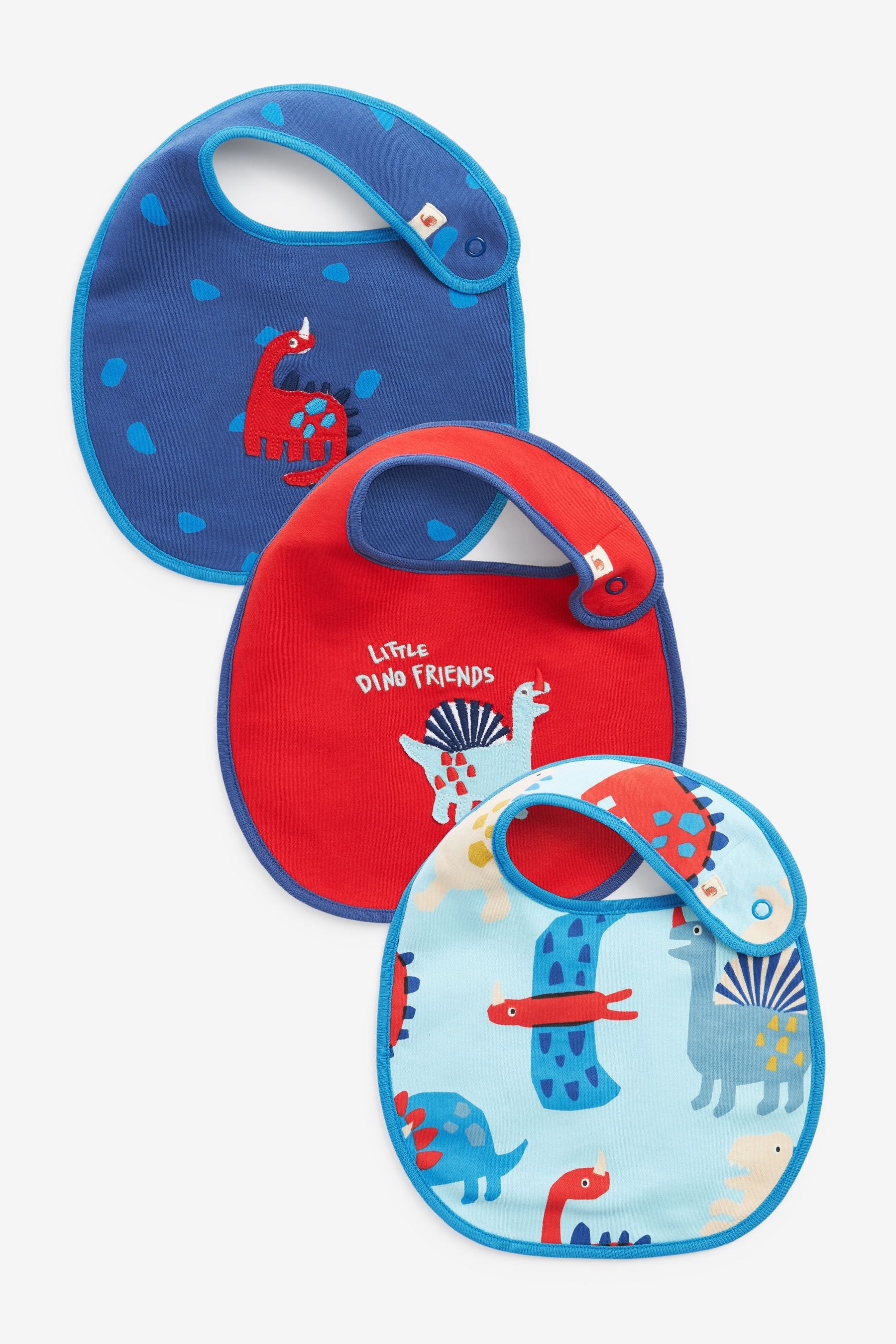 Red And Blue Dinosaur 3 Pack Baby Bibs