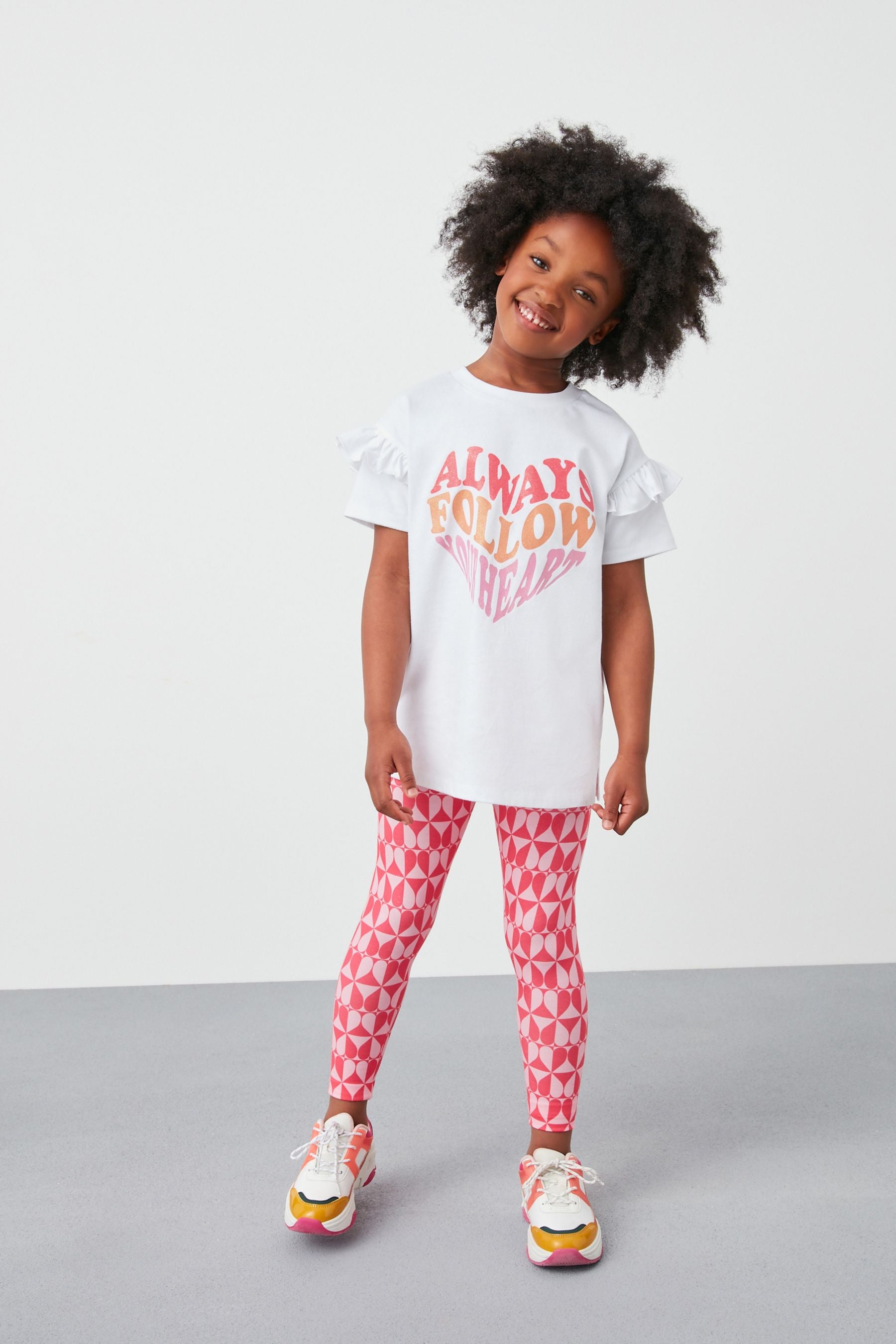 White/Pink Glitter Heart T-Shirt And Leggings Set (3-16yrs)