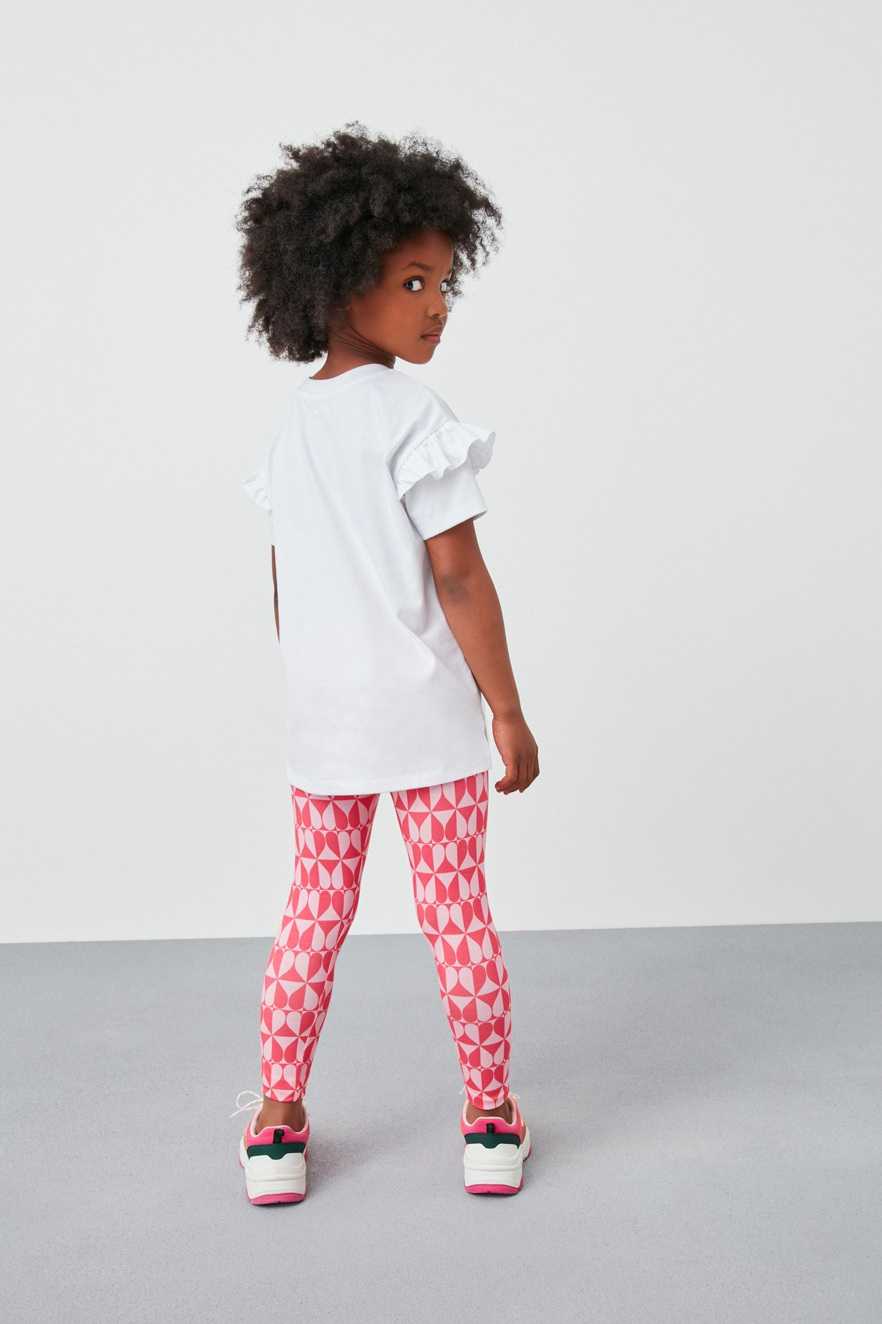 White/Pink Glitter Heart T-Shirt And Leggings Set (3-16yrs)