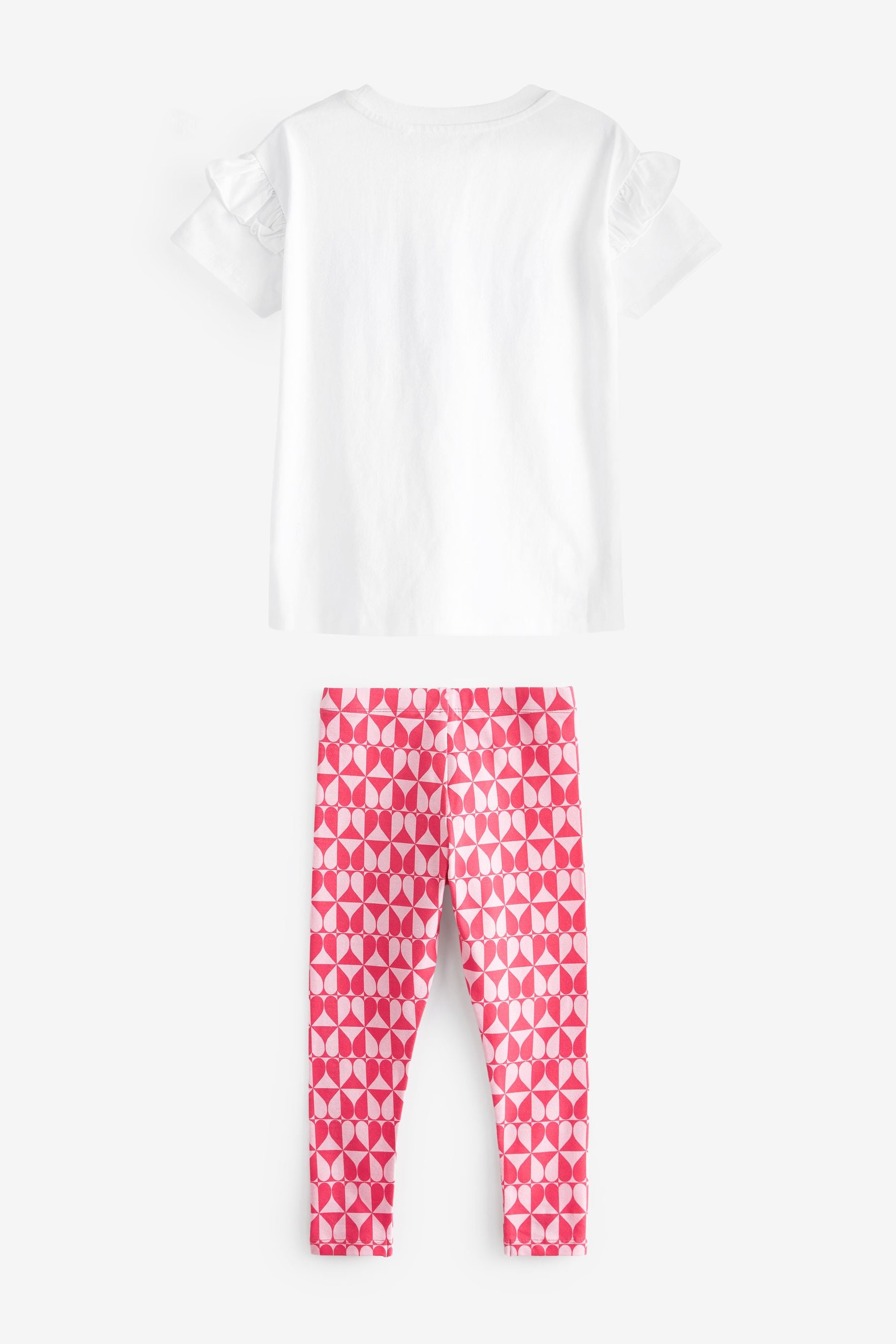 White/Pink Glitter Heart T-Shirt And Leggings Set (3-16yrs)