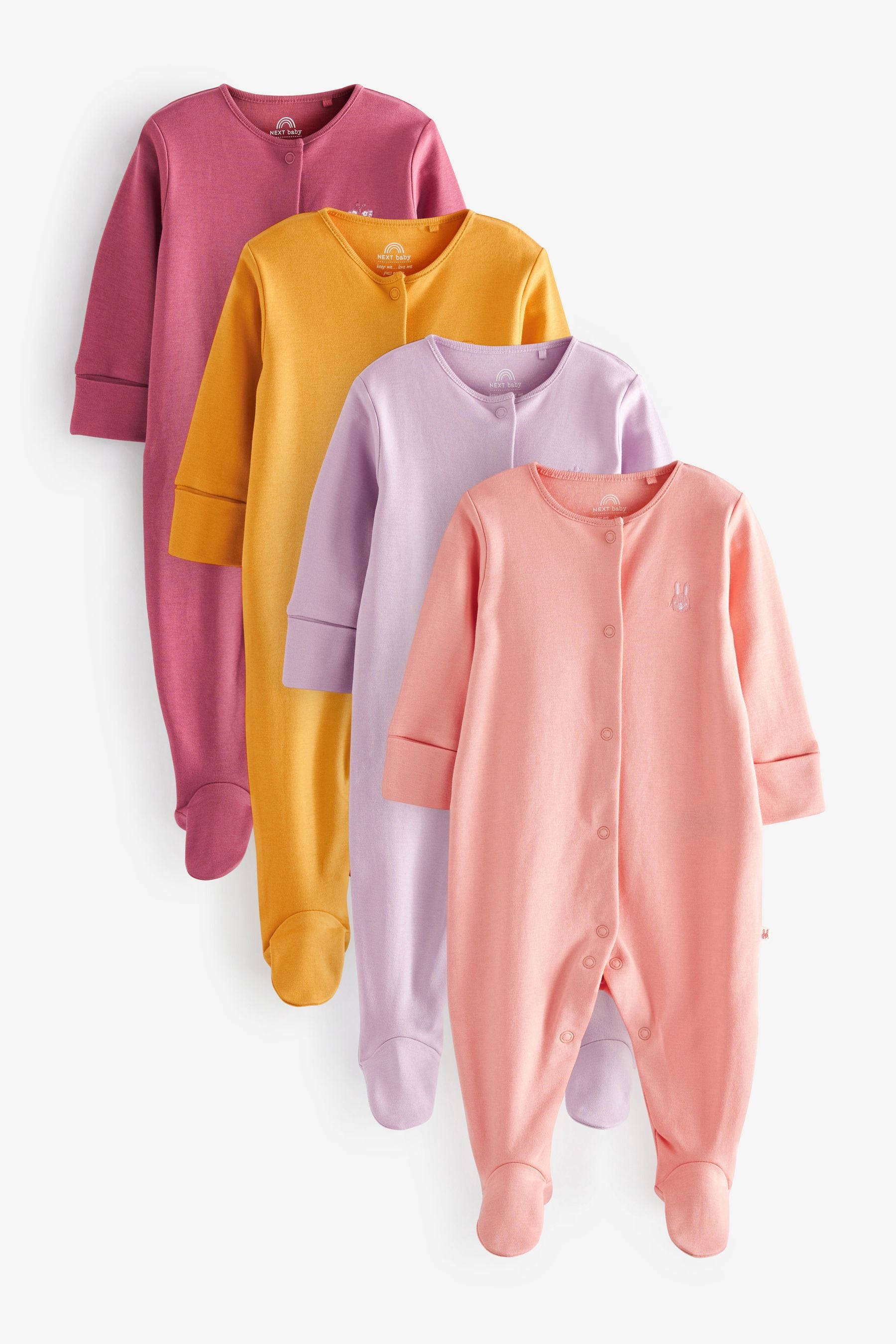 Pink/Purple/Lemon Yellow 4 Pack Baby Sleepsuits (0-2yrs)