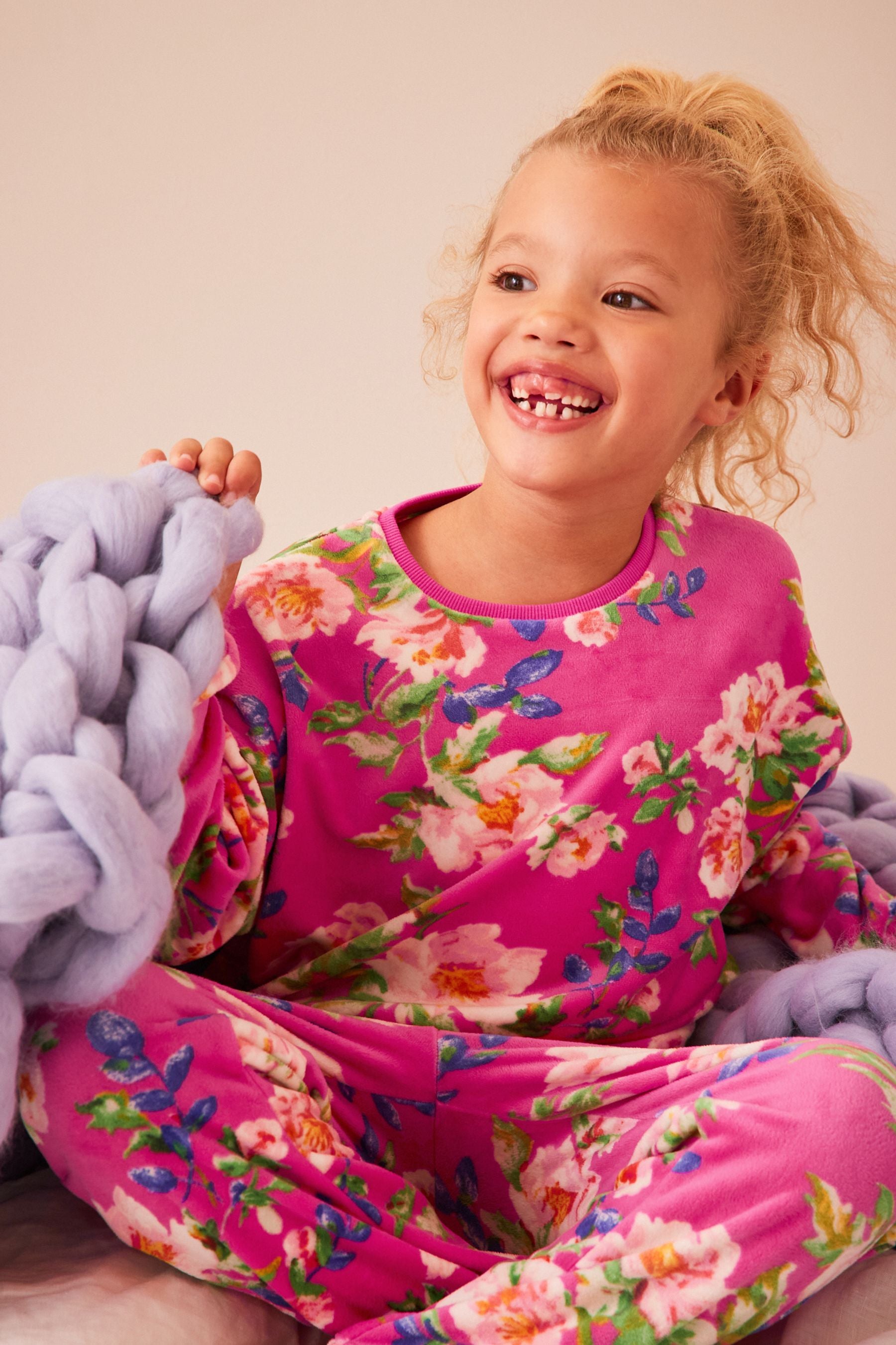 Pink Floral Cosy Fleece Pyjamas (3-16yrs)