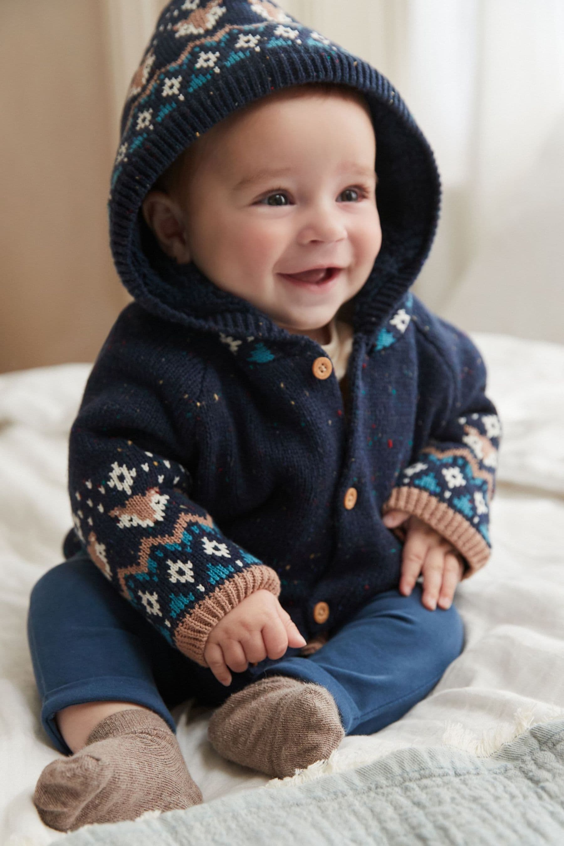 Navy Hooded Baby Fleece Lined Cardigan (0mths-2yrs)