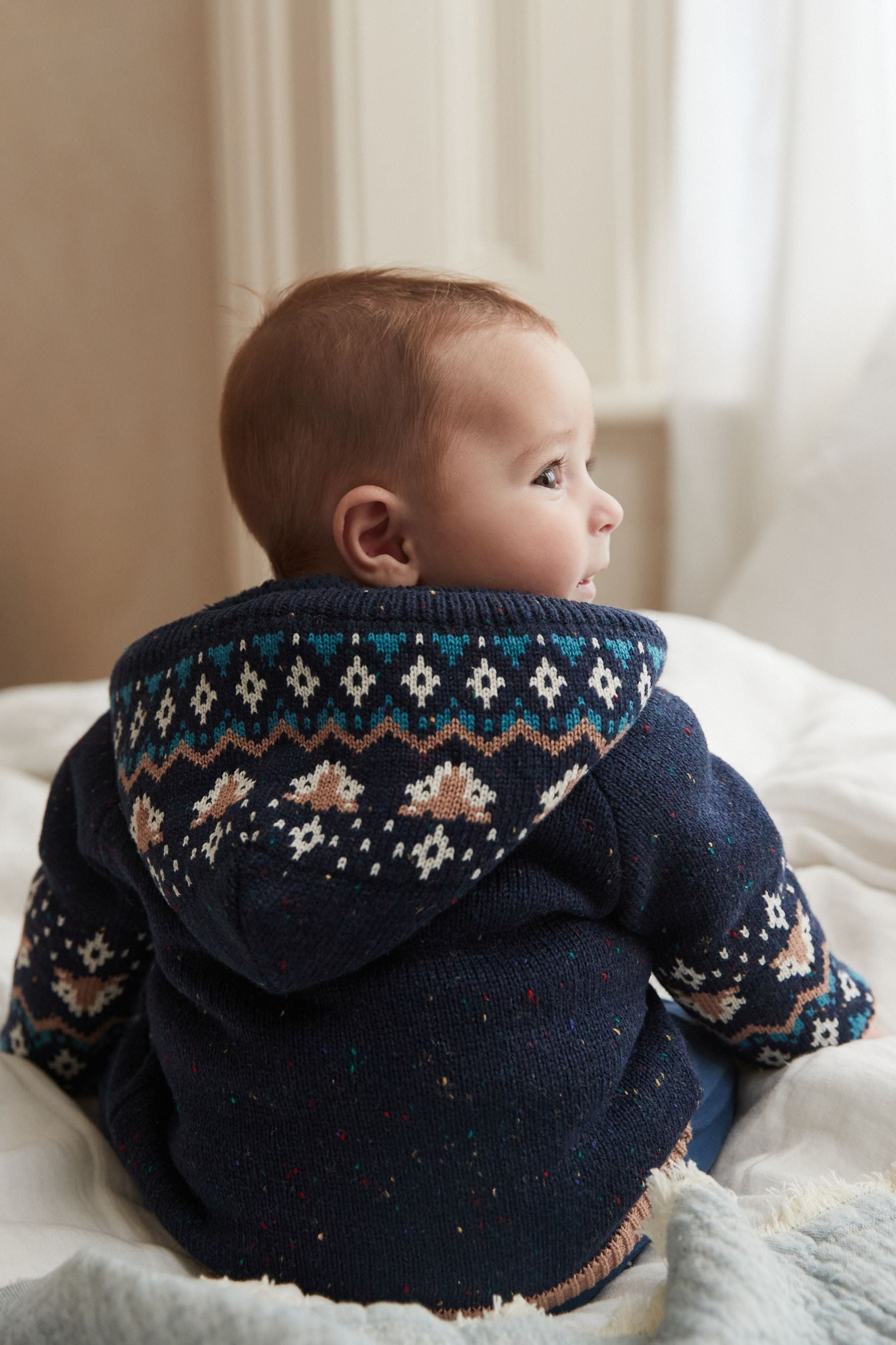 Navy Hooded Baby Fleece Lined Cardigan (0mths-2yrs)