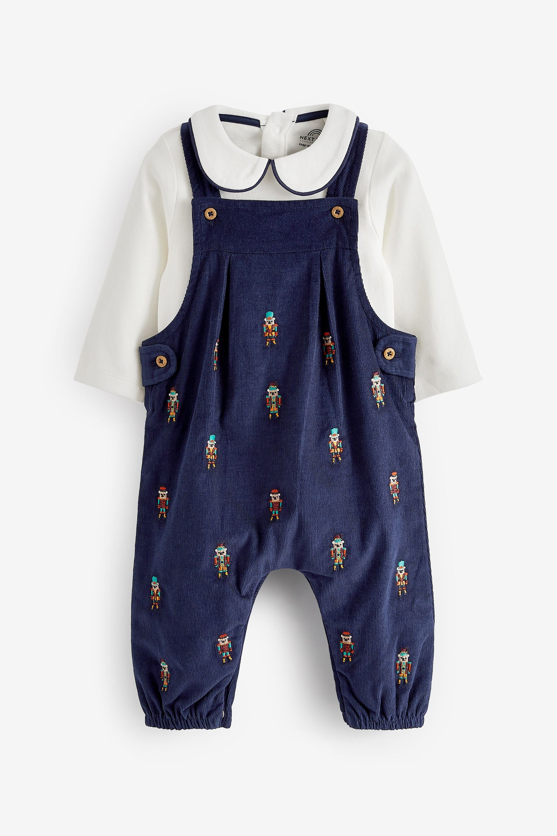 Navy Embroidery Bear Two Piece Smart Baby Dungarees And Bodysuit Set (0mths-2yrs)