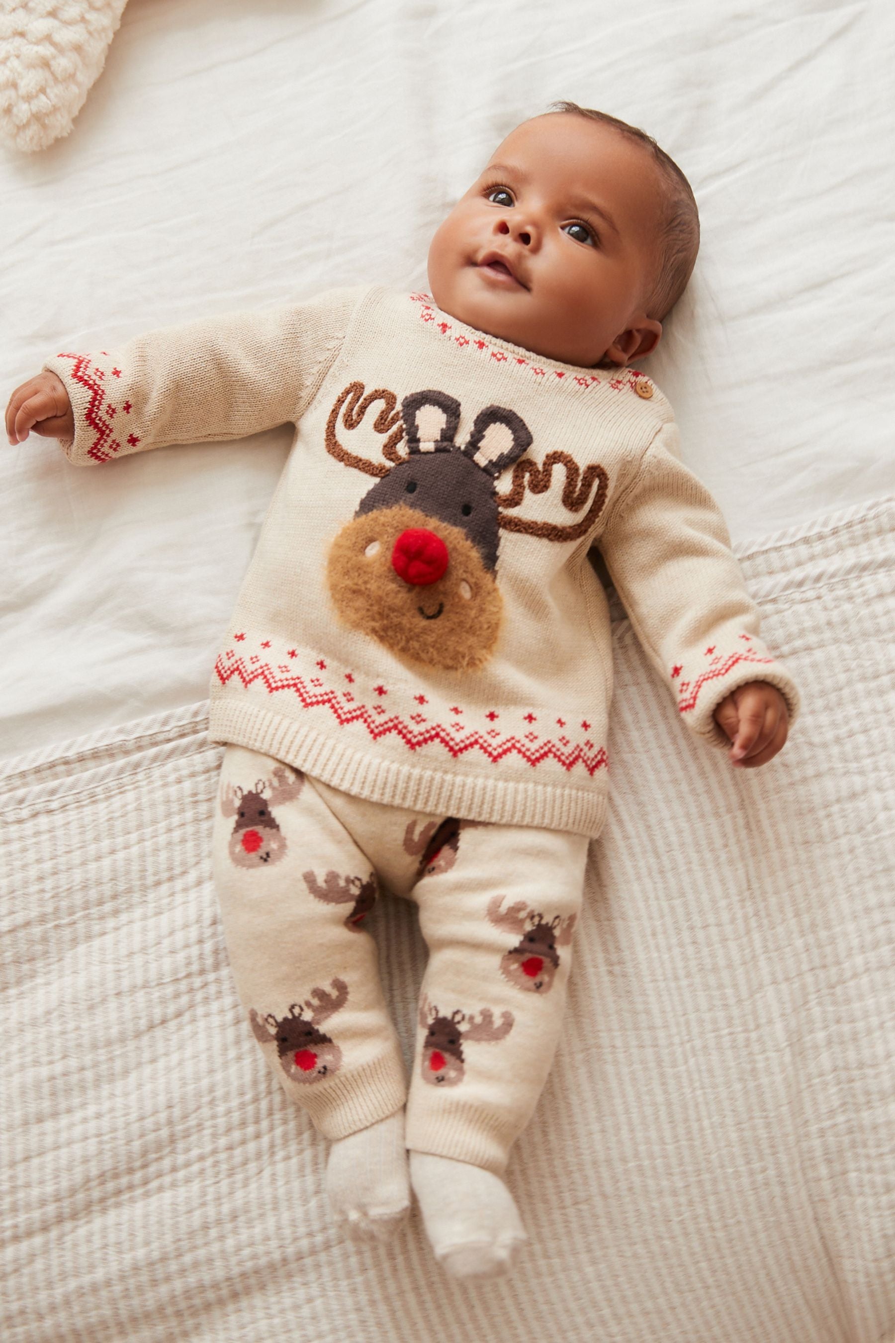 Brown Christmas Rudolf Two Piece Baby Knit Set (0mths-2yrs)