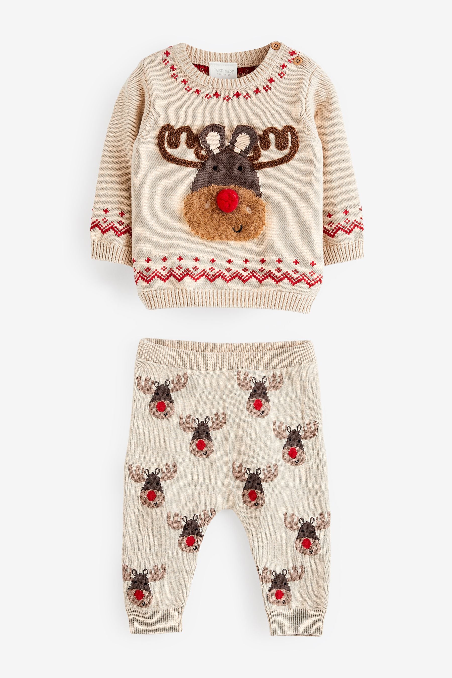 Brown Christmas Rudolf Two Piece Baby Knit Set (0mths-2yrs)