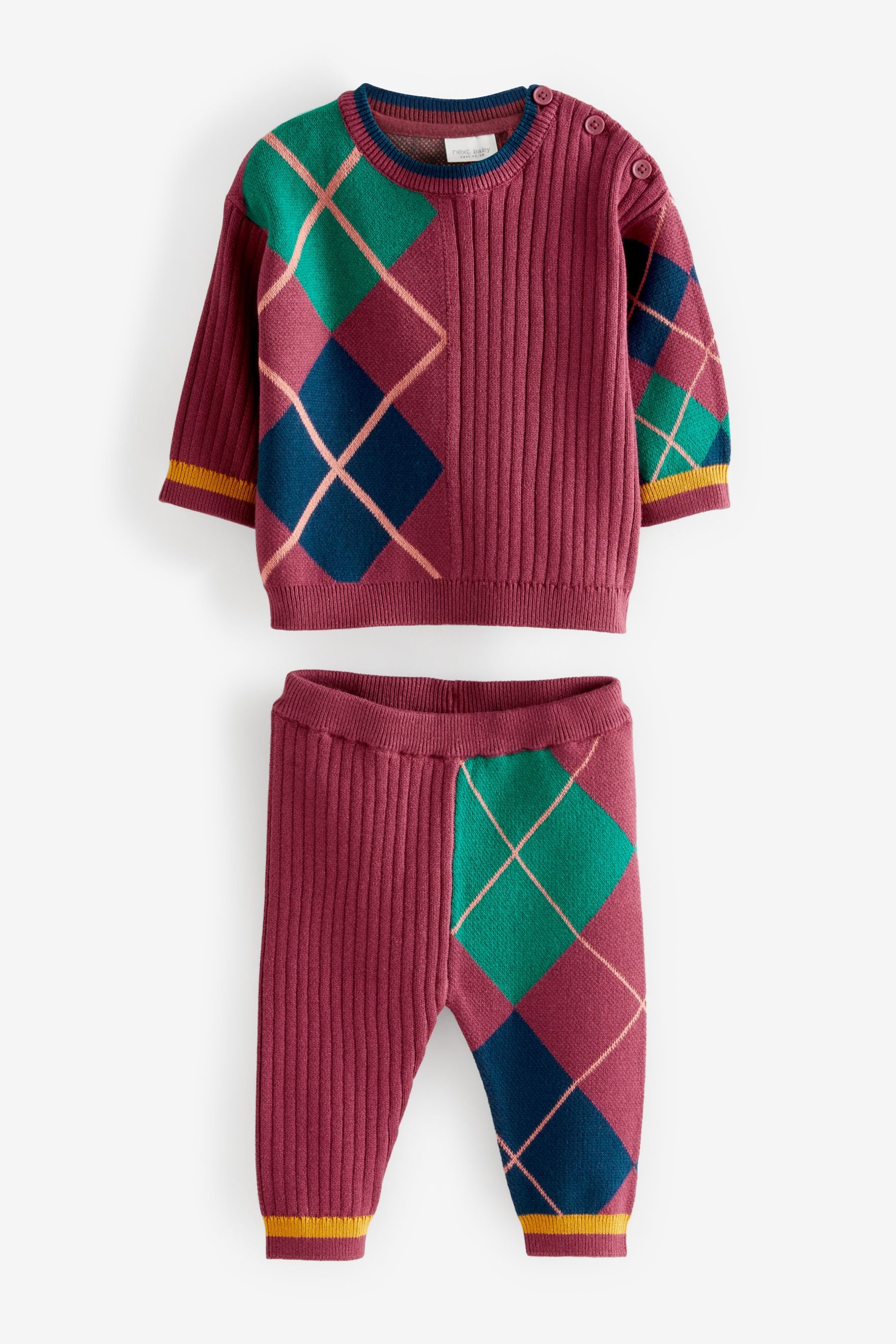 Burgundy Red Two Piece Baby Argyle Knitted Set (0mths-2yrs)