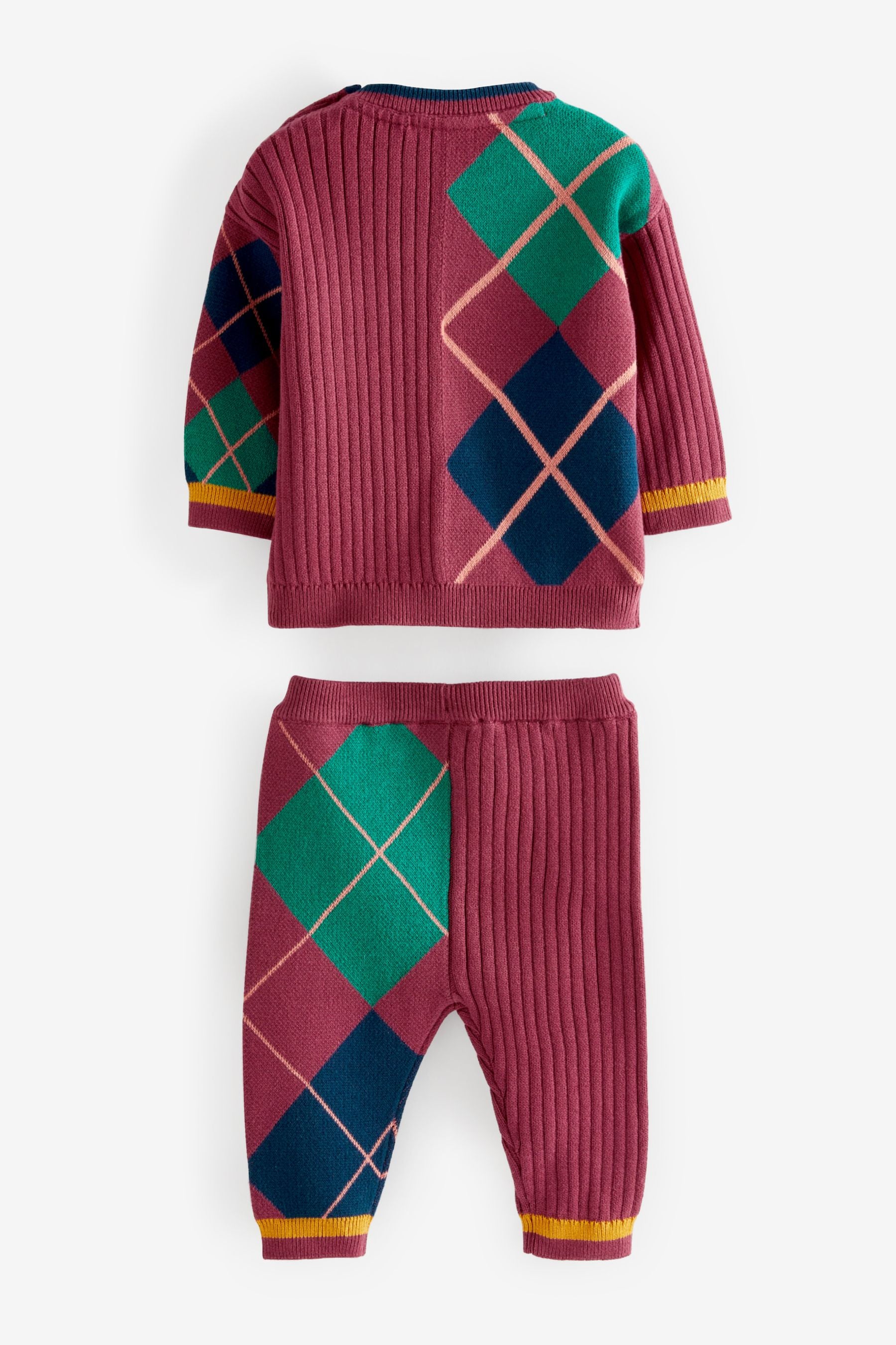 Burgundy Red Two Piece Baby Argyle Knitted Set (0mths-2yrs)