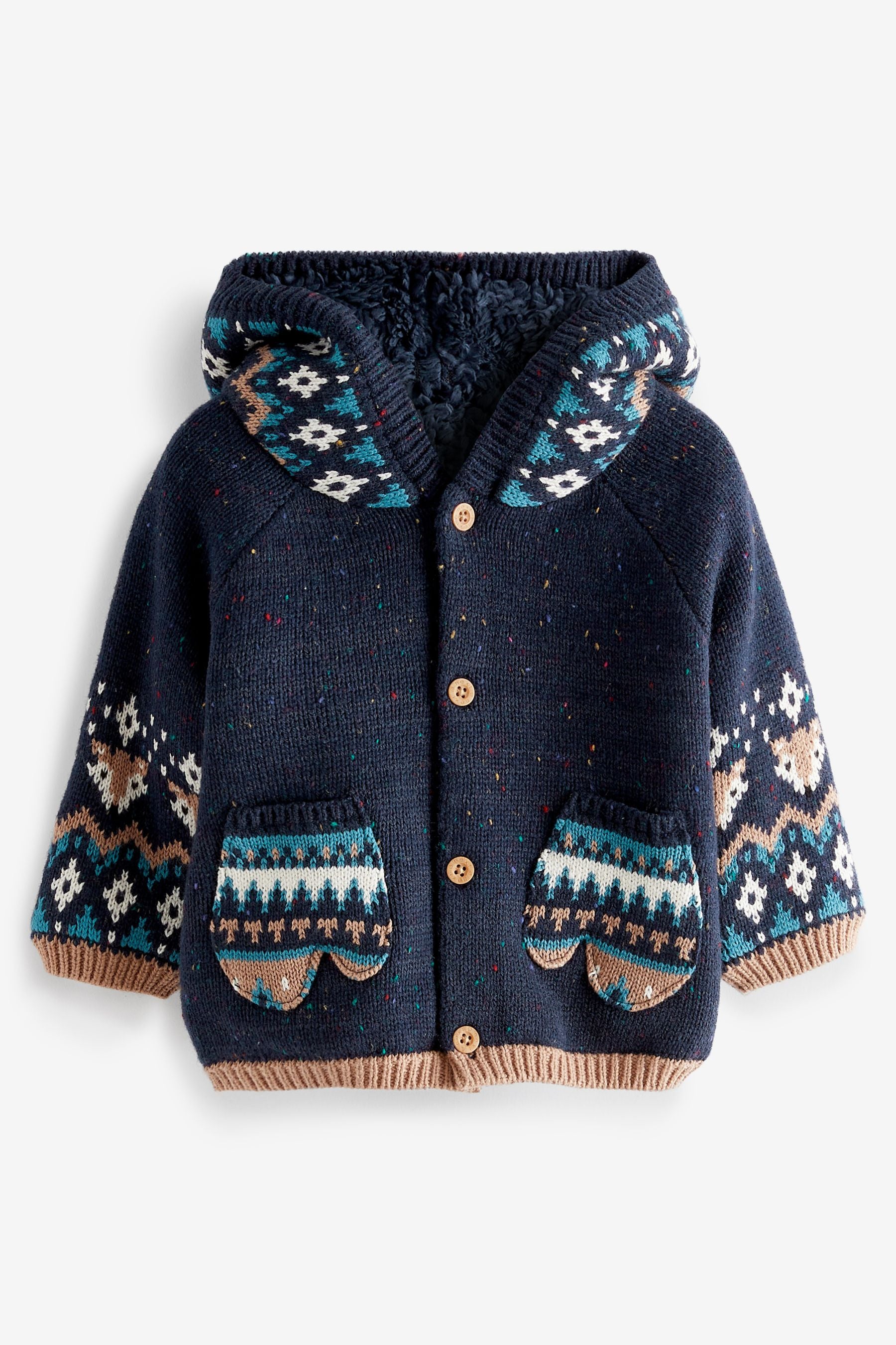 Navy Hooded Baby Fleece Lined Cardigan (0mths-2yrs)