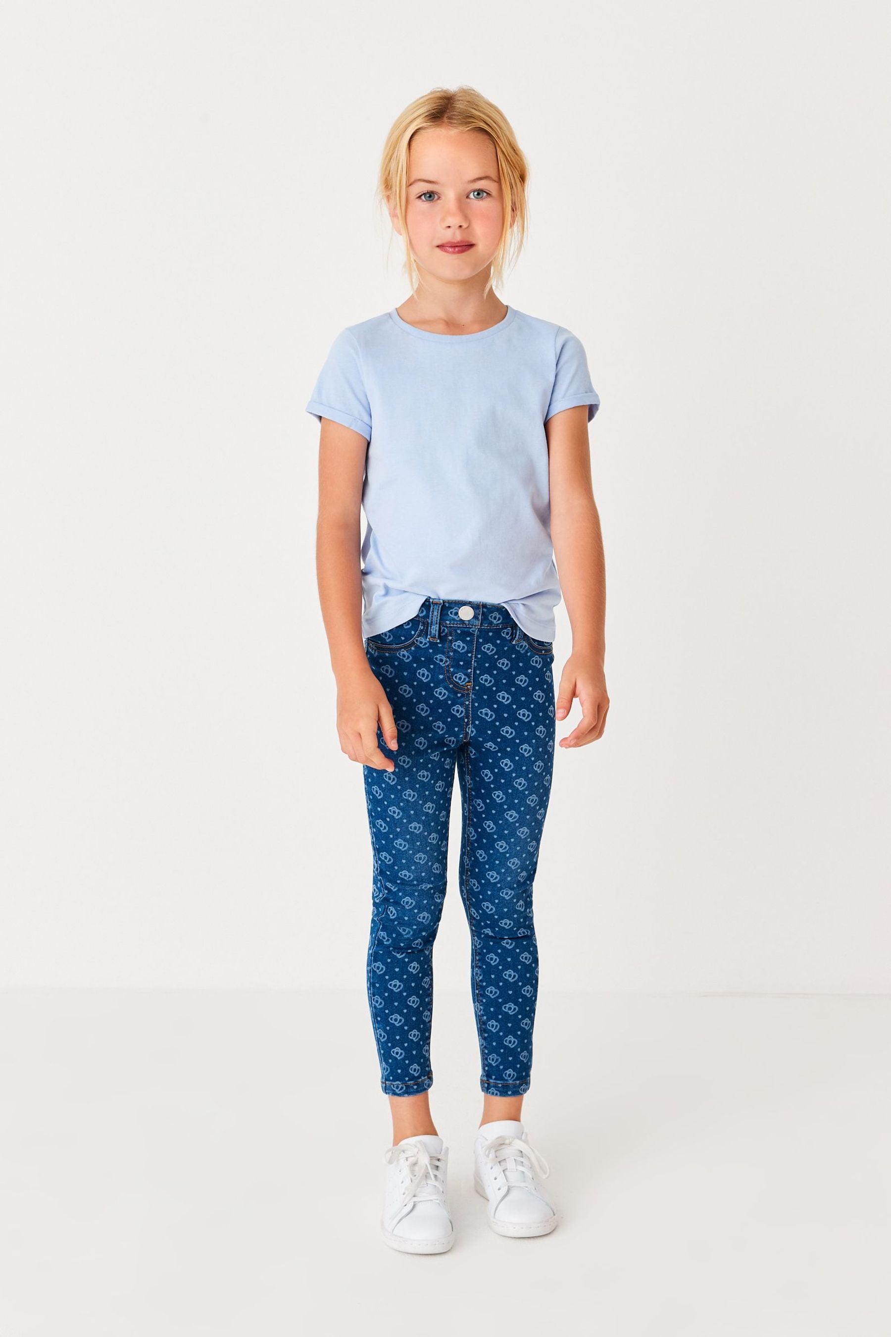 Denim Dark Wash Heart Printed Jeggings (3-16yrs)