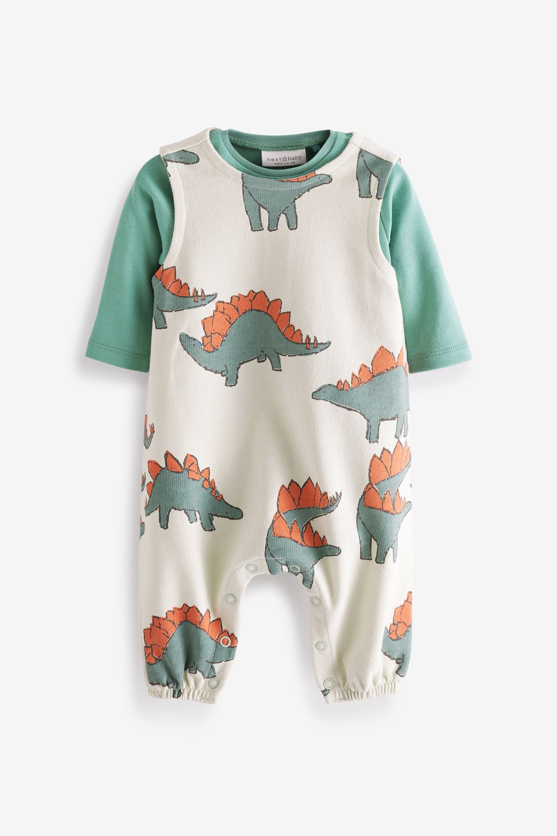 Green 2 Piece Dino Dungarees And Bodysuit Set