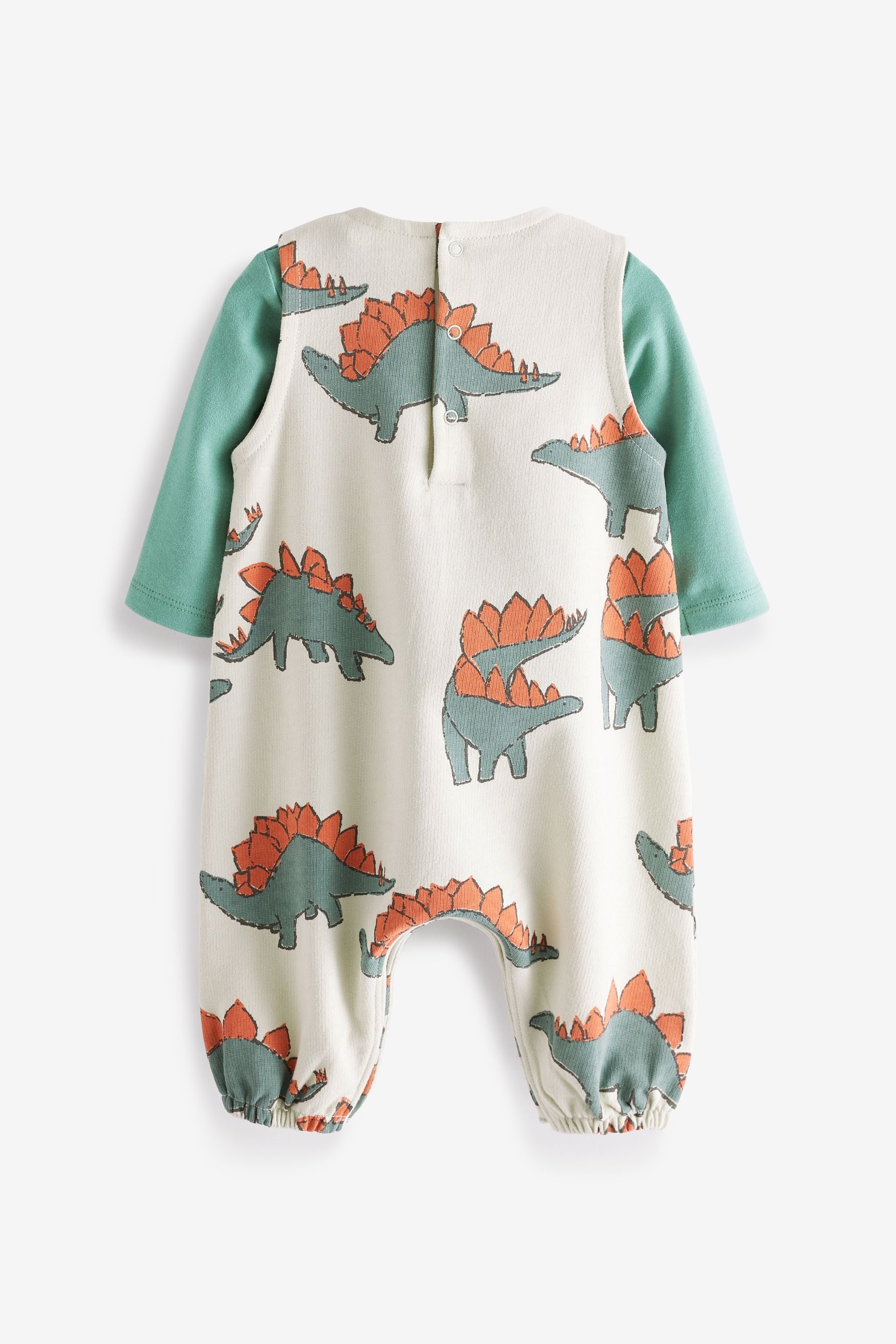 Green 2 Piece Dino Dungarees And Bodysuit Set