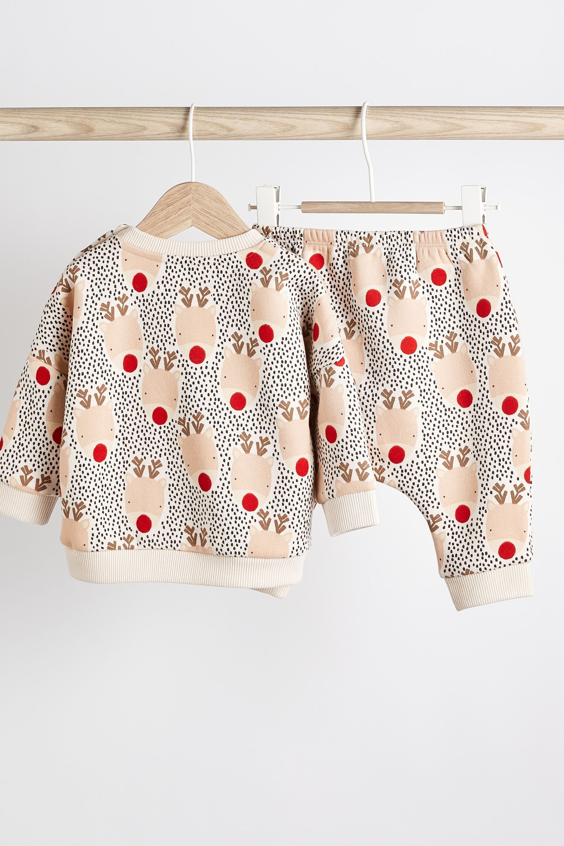 Cream Reindeer Next Two Piece Baby Sweatshirt And Jogger Set (0mths-2yrs)