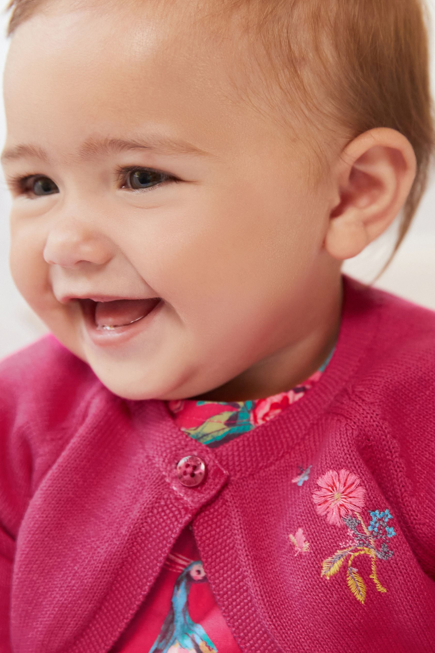 Raspberry Pink Floral 3 Piece Baby Prom Dress, Cardigan And Tights Set (0mths-2yrs)