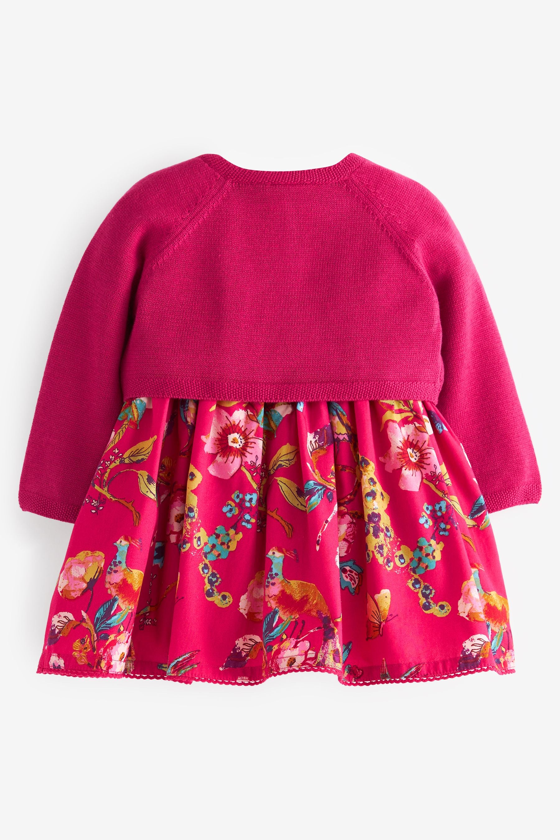 Raspberry Pink Floral 3 Piece Baby Prom Dress, Cardigan And Tights Set (0mths-2yrs)