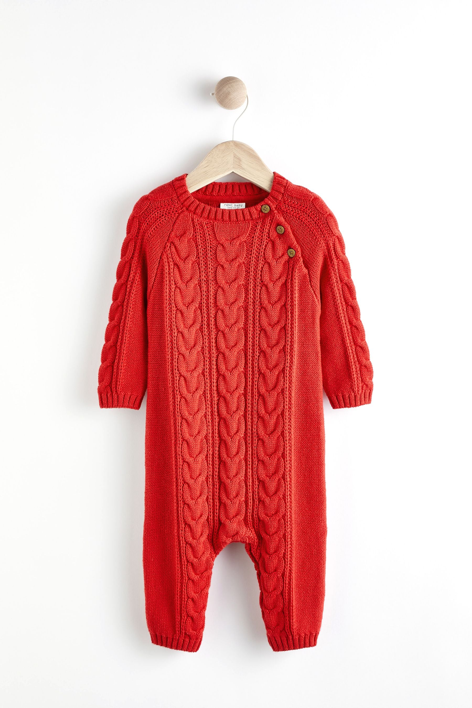 Red Cable Knit Baby Romper (0mths-2yrs)