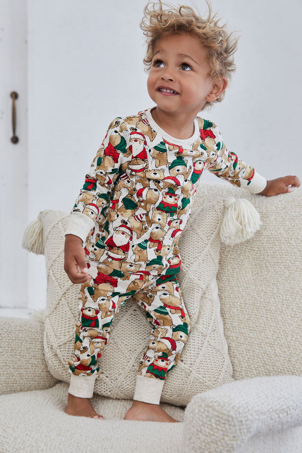 White Santa Bear Christmas Pyjamas (9mths-12yrs)