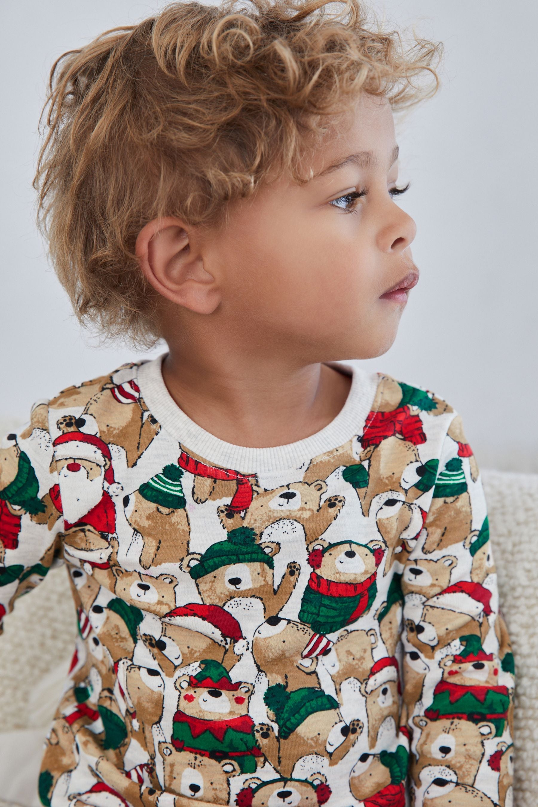 White Santa Bear Christmas Pyjamas (9mths-12yrs)