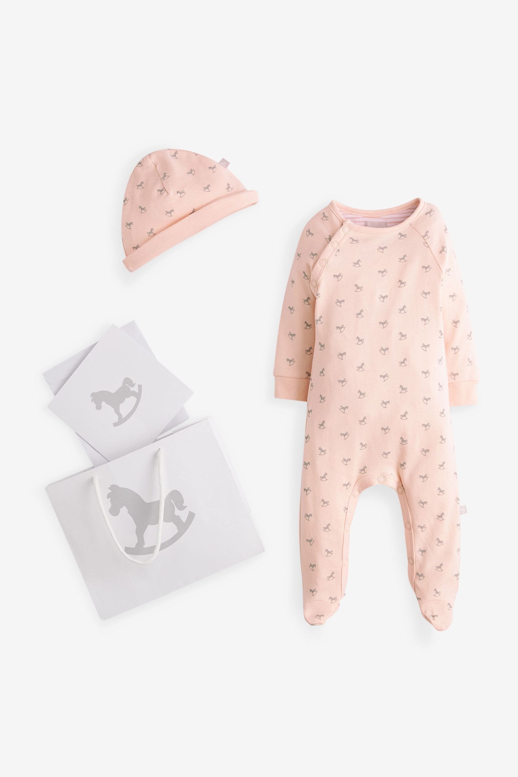 Pink The Little Tailor Pink Rocking Horse Sleepsuit And Hat Set