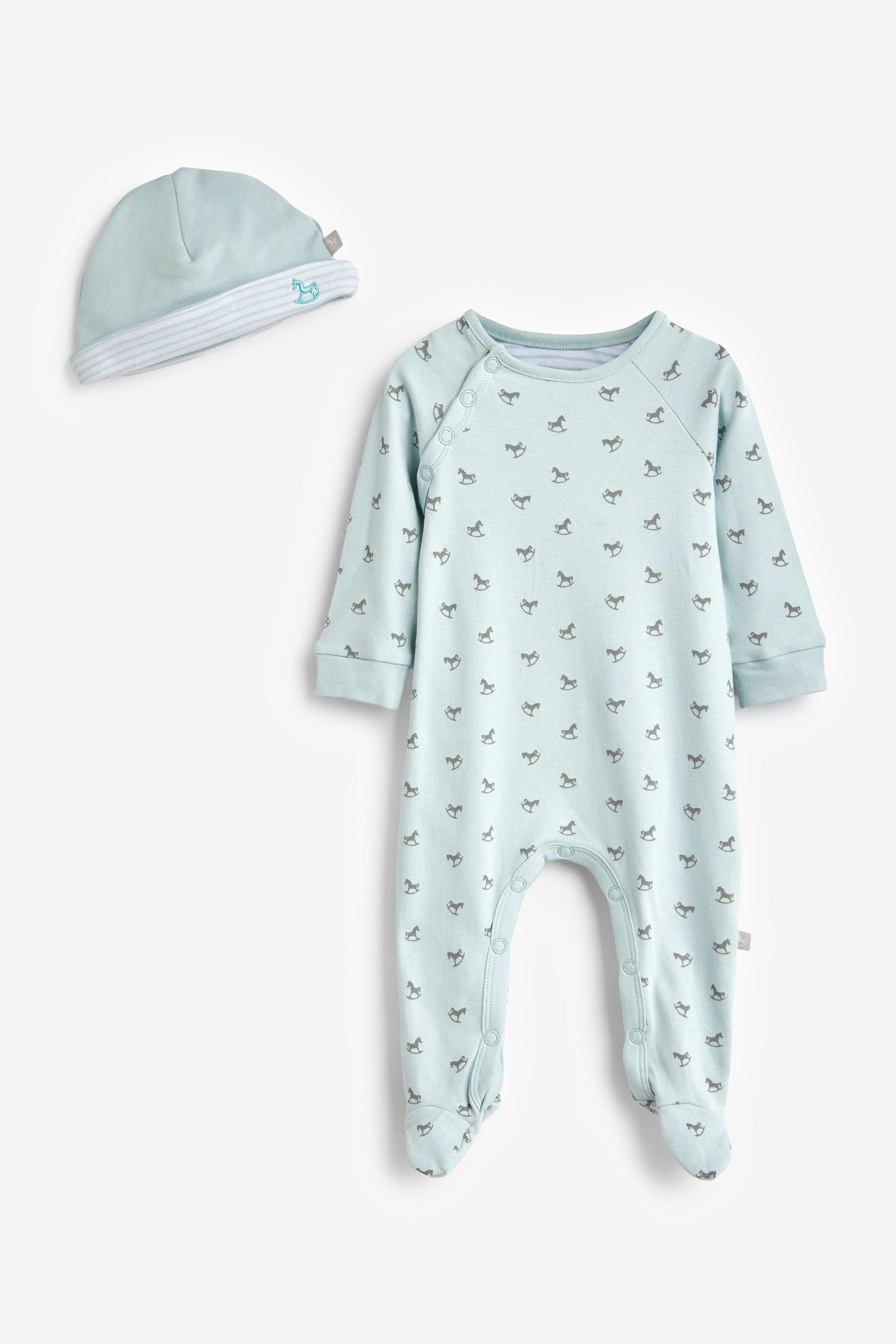 Blue The Little Tailor Blue Rocking Horse Sleepsuit And Hat Set