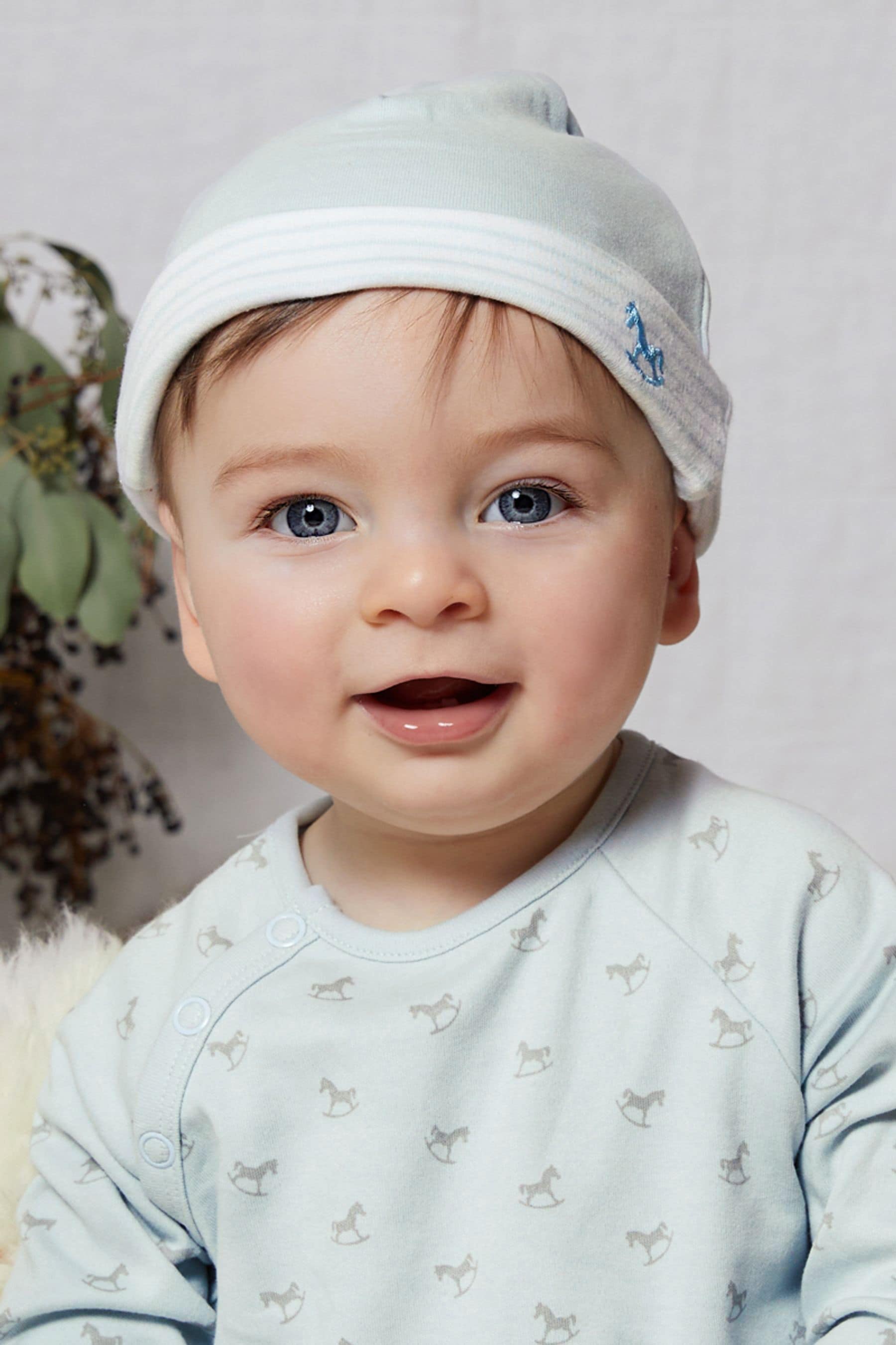 Blue The Little Tailor Blue Rocking Horse Sleepsuit And Hat Set