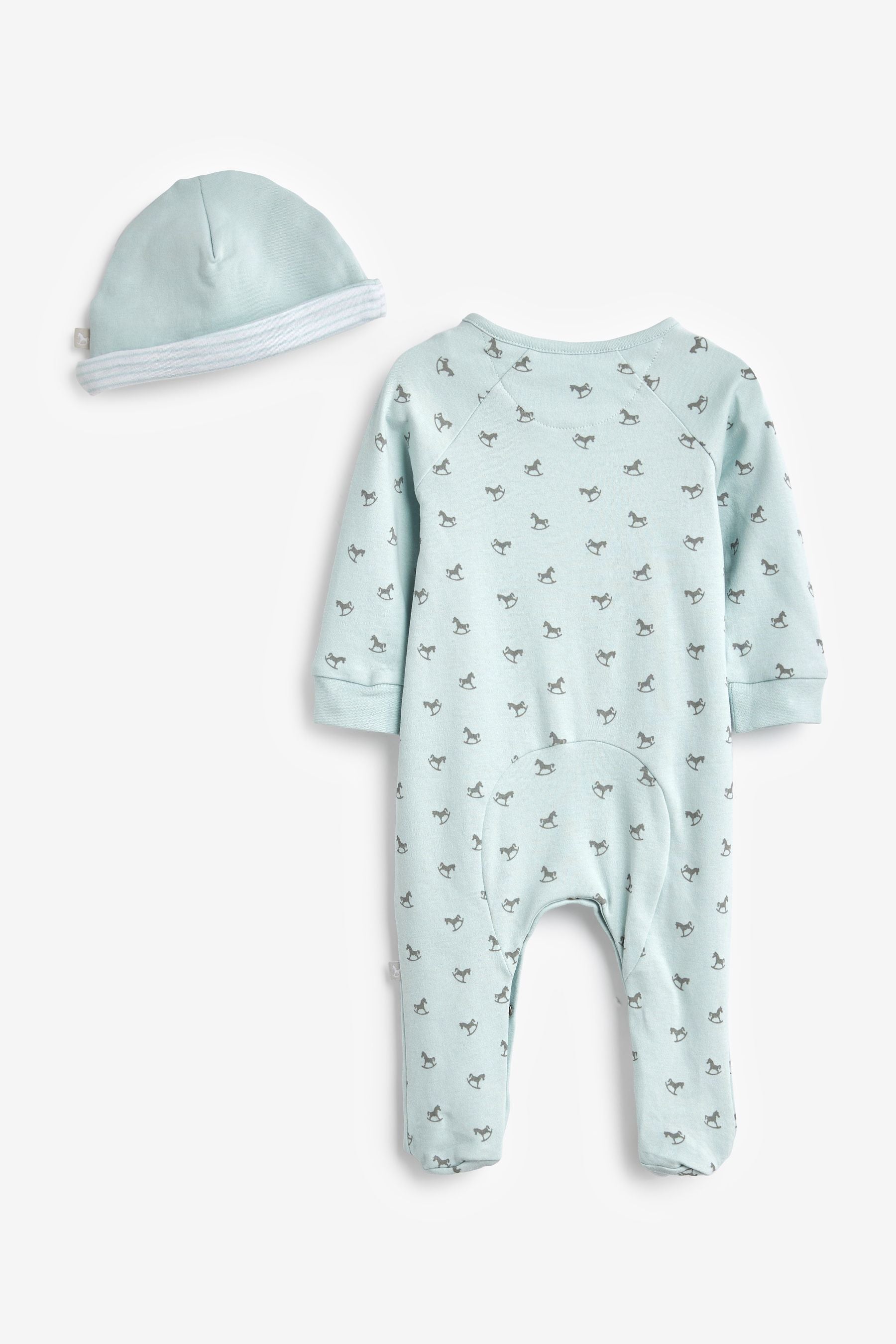 Blue The Little Tailor Blue Rocking Horse Sleepsuit And Hat Set