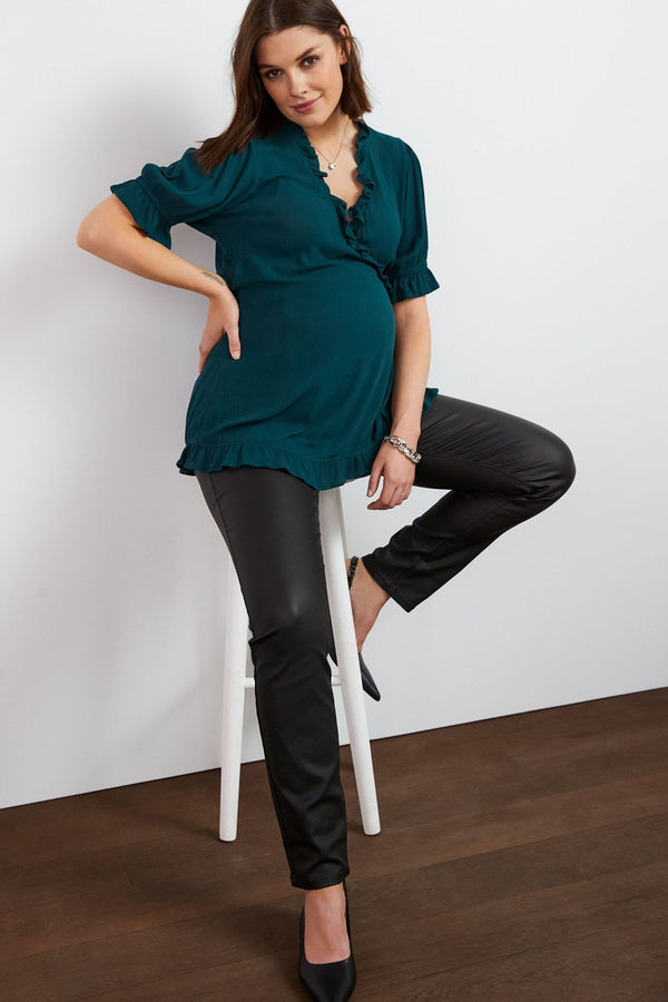 Black Maternity Coated Straight Leg Jeans