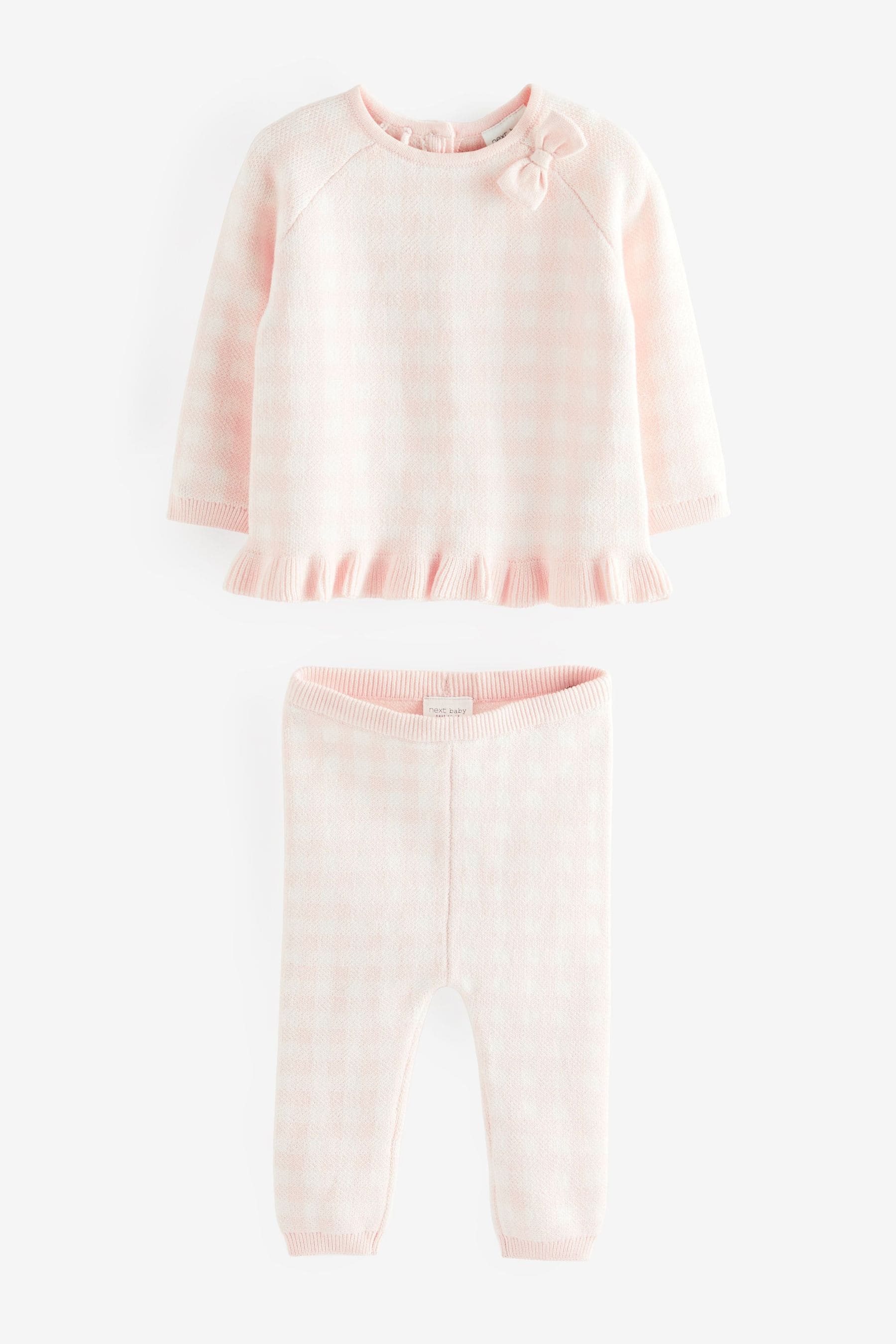 Pink/White check Two Piece Baby Knit Jumper And Leggings Set (0mths-2yrs)