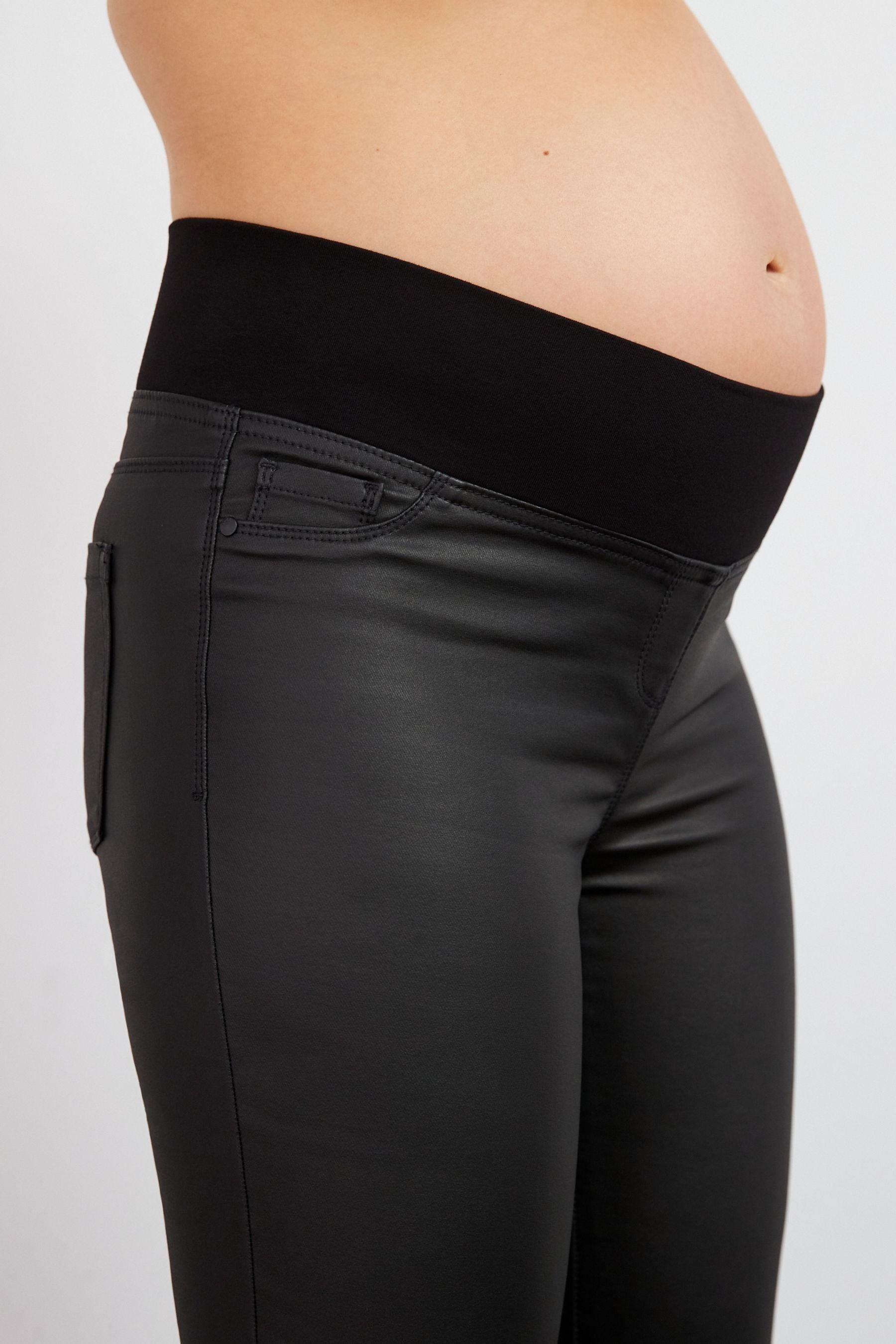 Black Maternity Coated Straight Leg Jeans