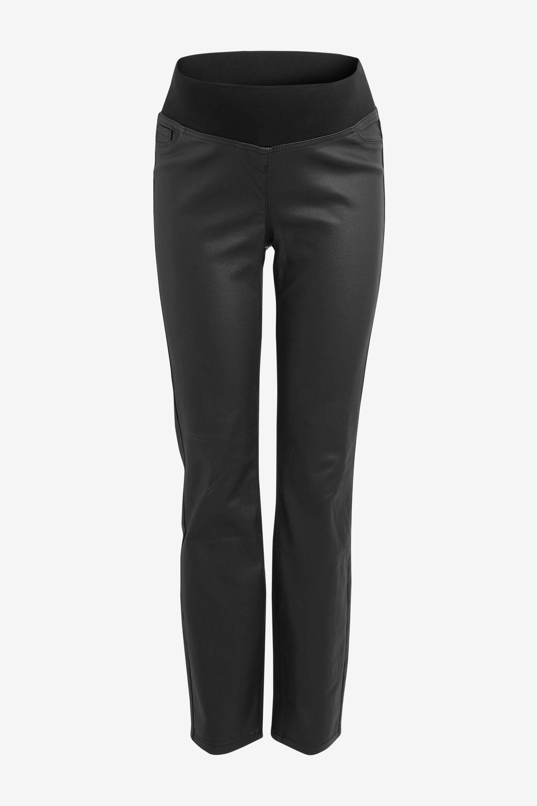 Black Maternity Coated Straight Leg Jeans