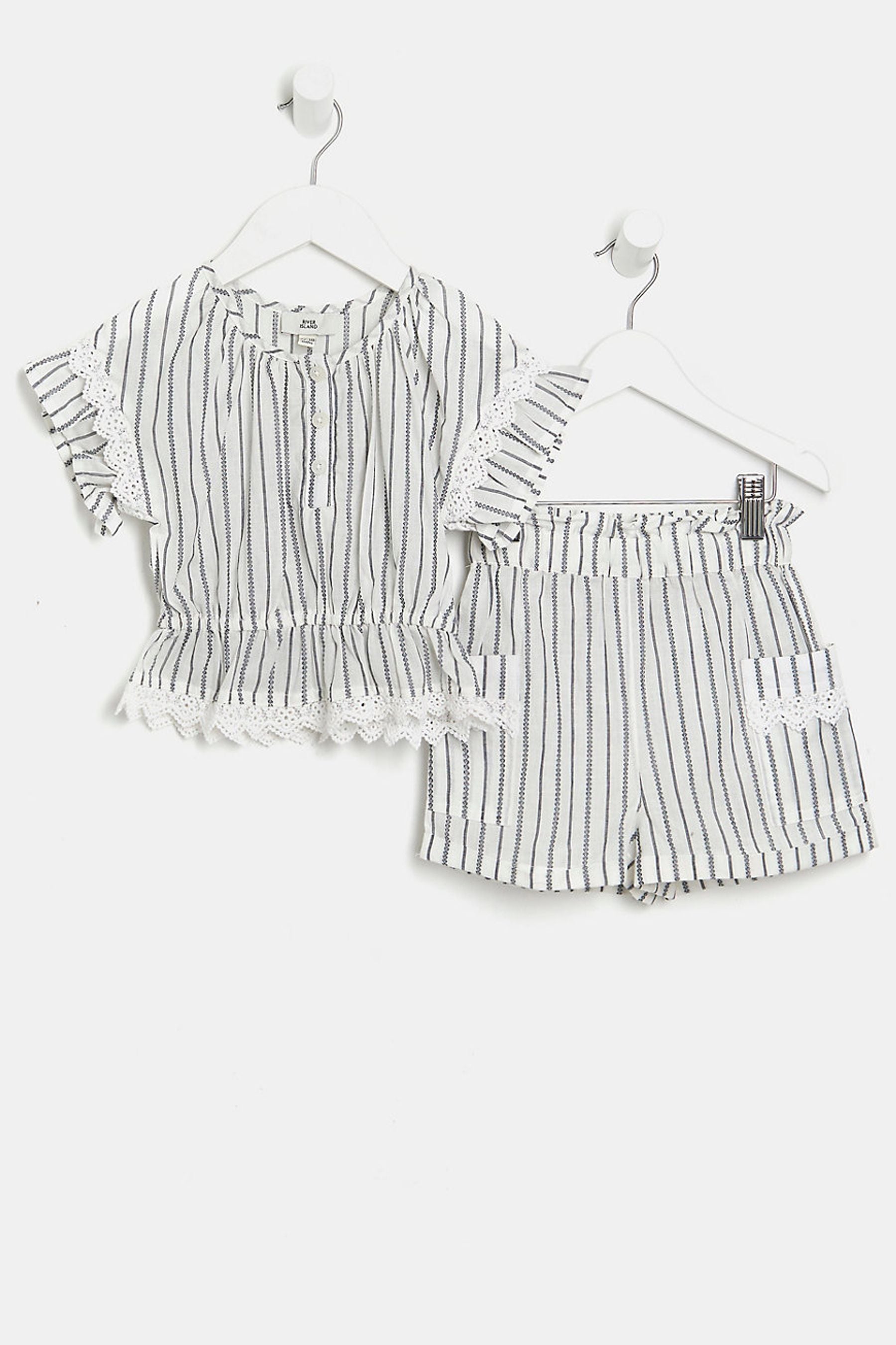 River Island Ecru Cream Ripure Mg Blouse And Shorts Set