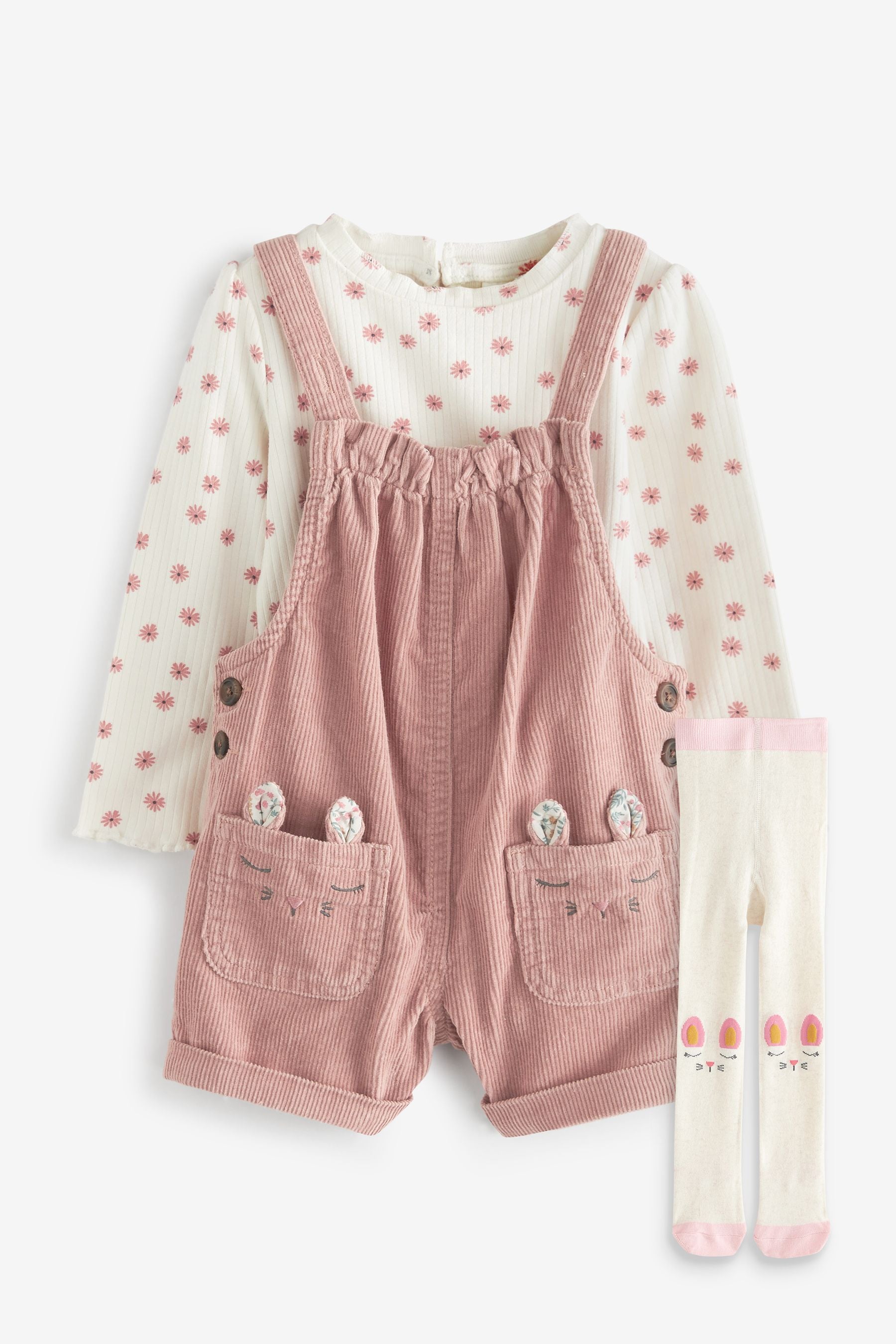 Pink Cord Dungaree 3 Piece Set (3mths-7yrs)