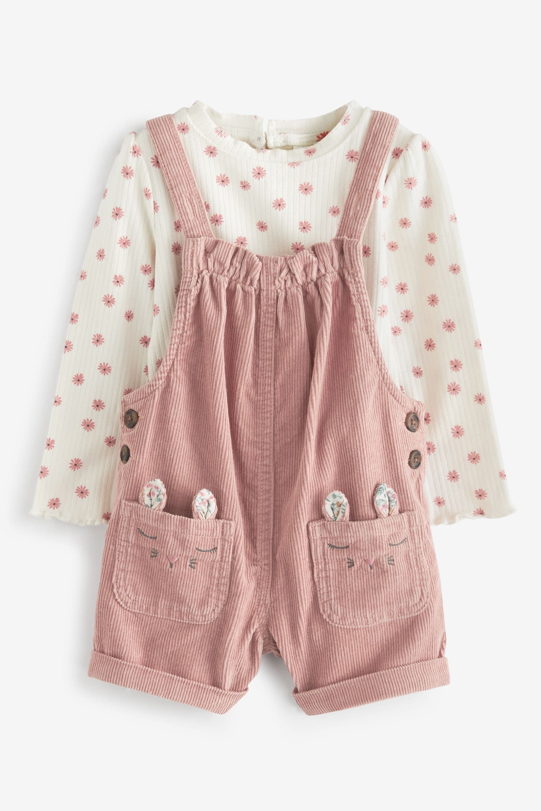 Pink Cord Dungaree 3 Piece Set (3mths-7yrs)