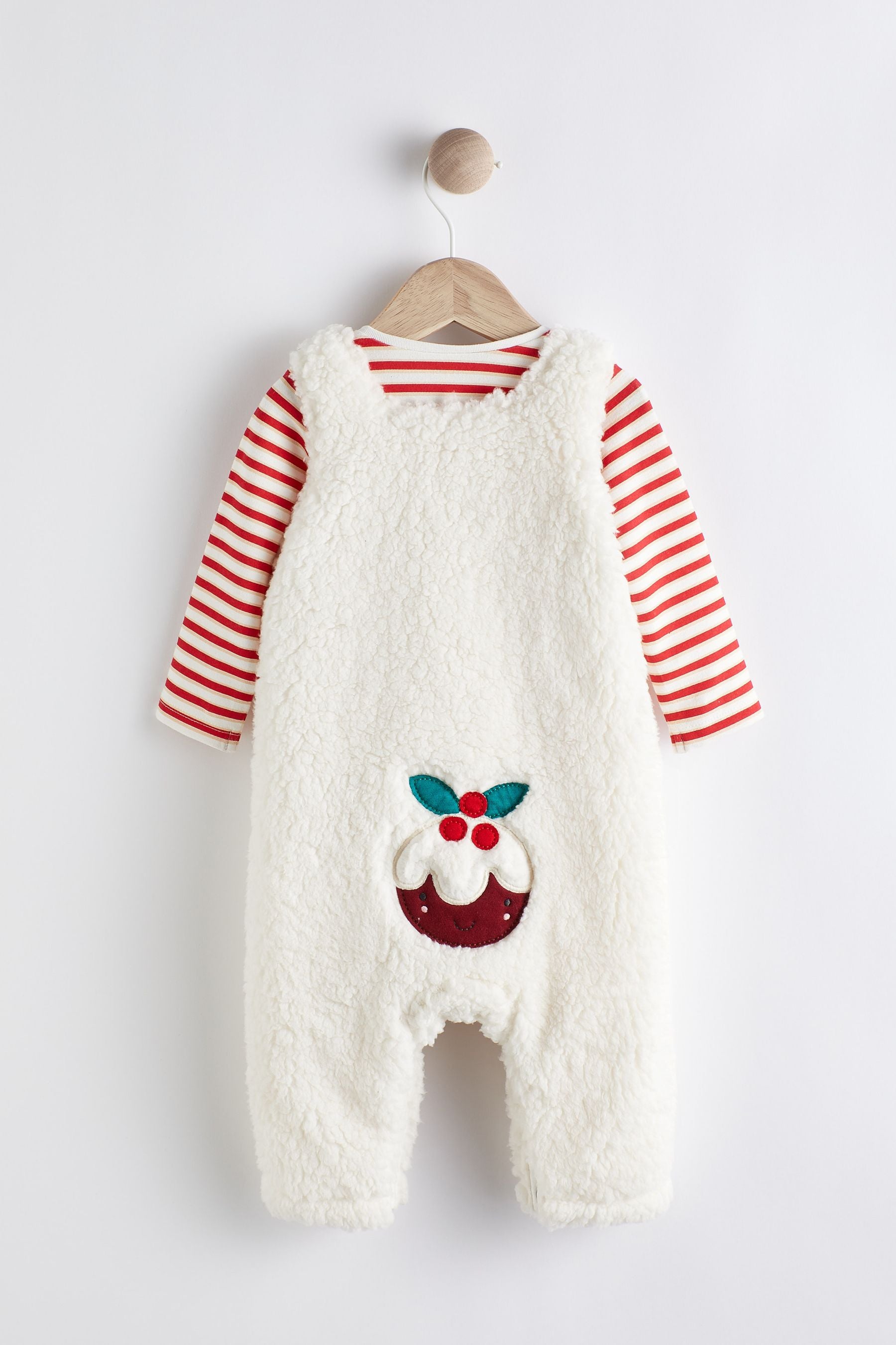 Cream Christmas Rudolph Fleece Baby Dungarees And Bodysuit (0mths-2yrs)