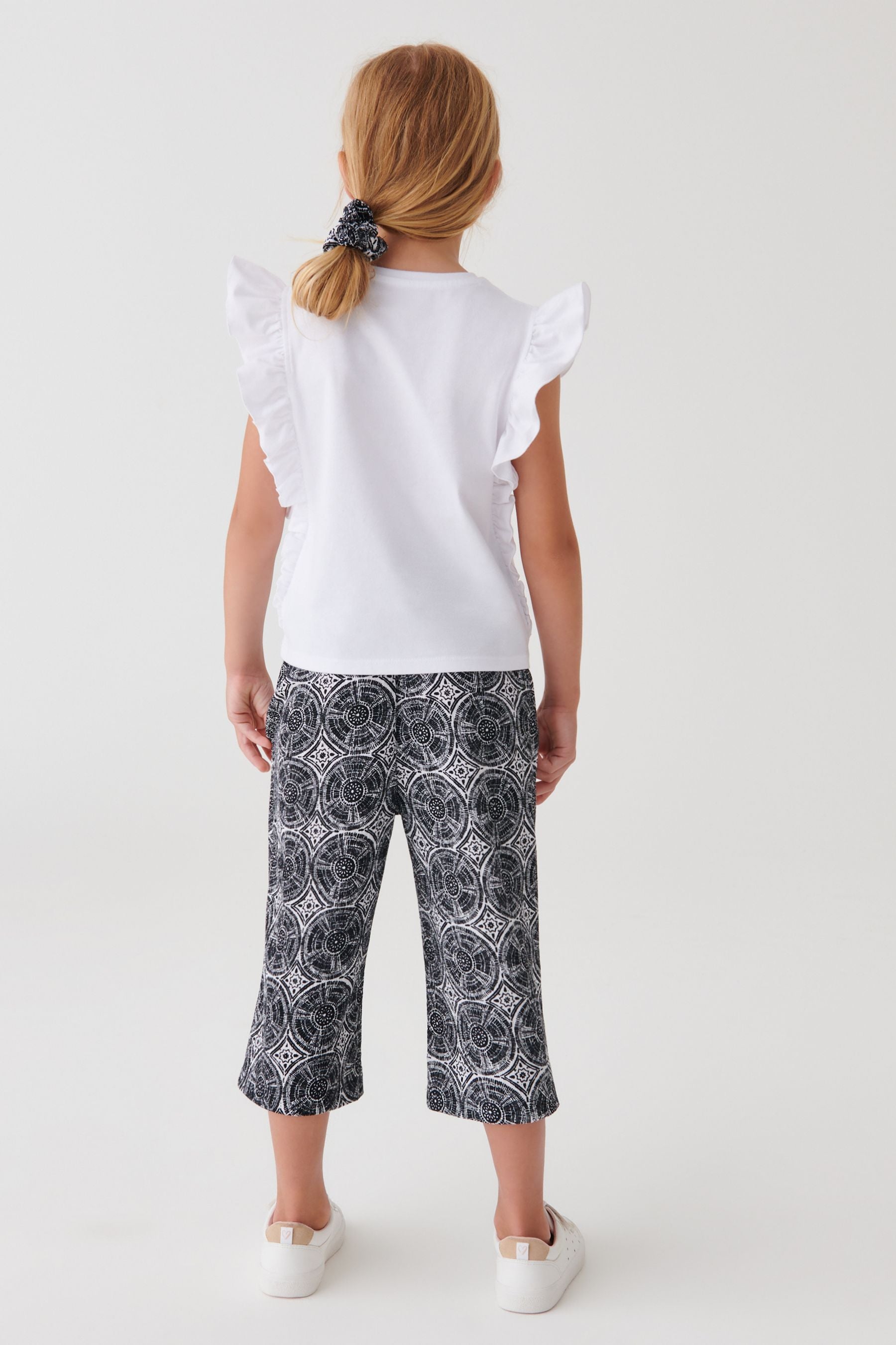 White/Black Frill Detail Three Piece Set with Scrunchie (3-16yrs)