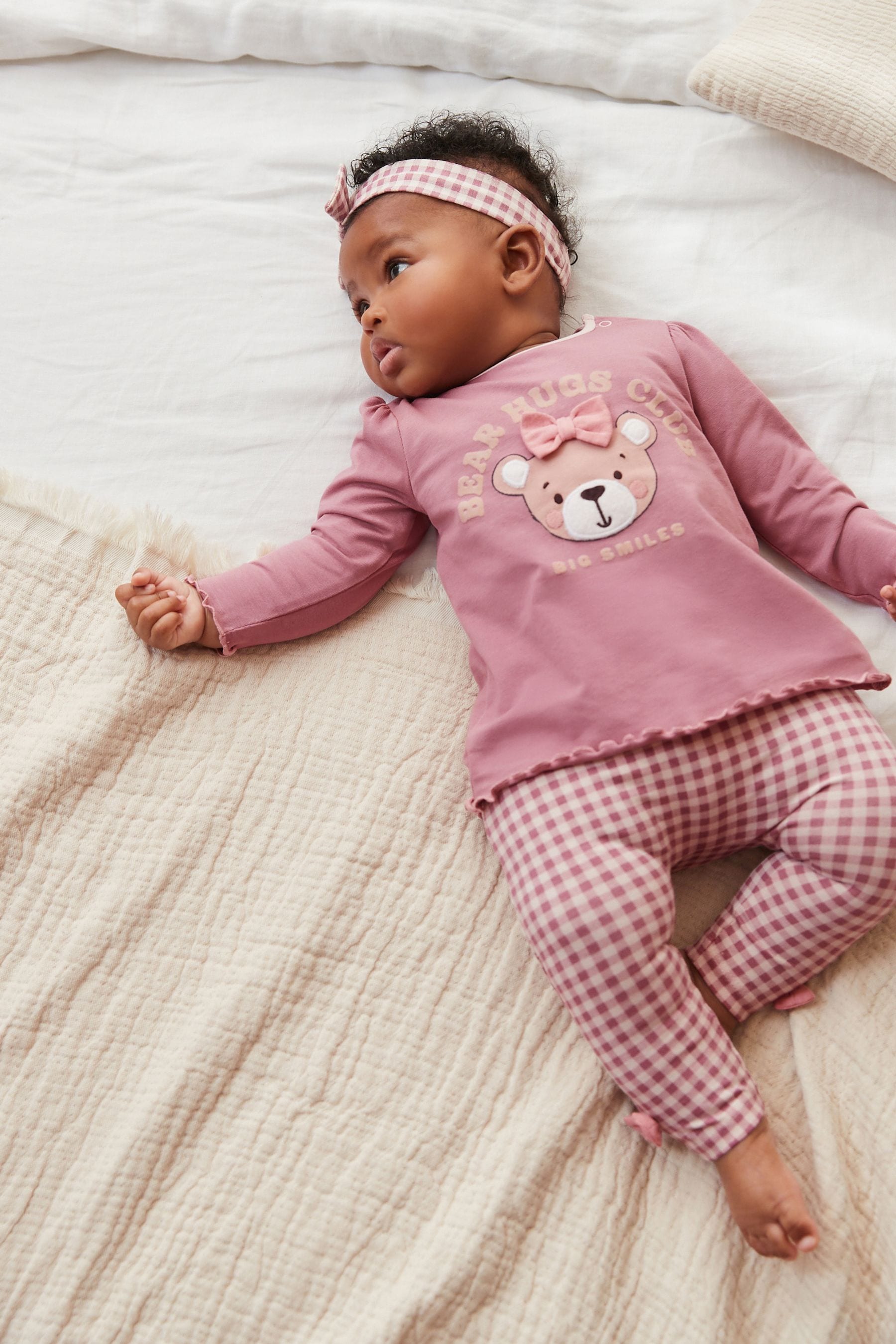 Pink Three Piece T-Shirt, Leggings And Headband Set