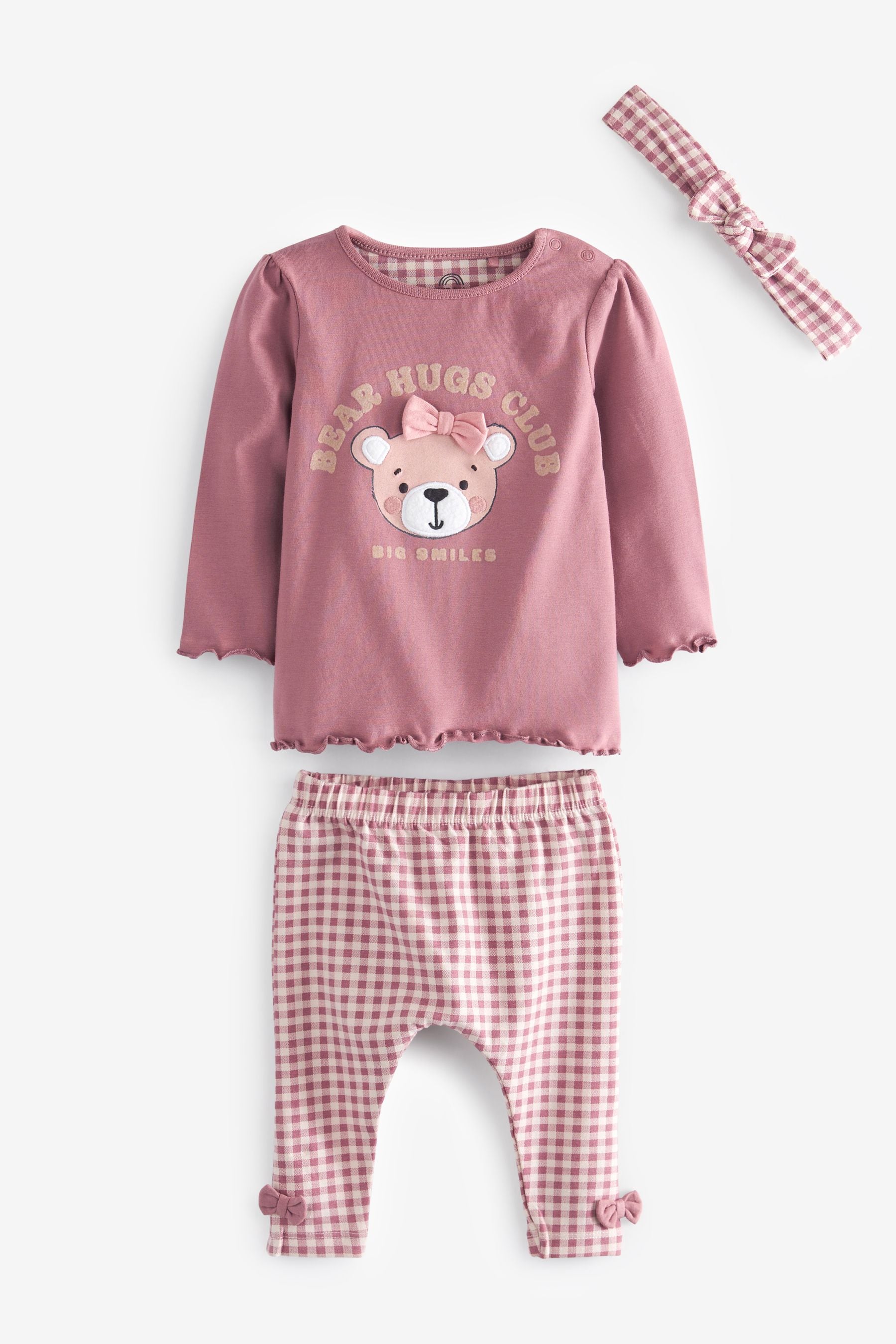 Pink Three Piece T-Shirt, Leggings And Headband Set