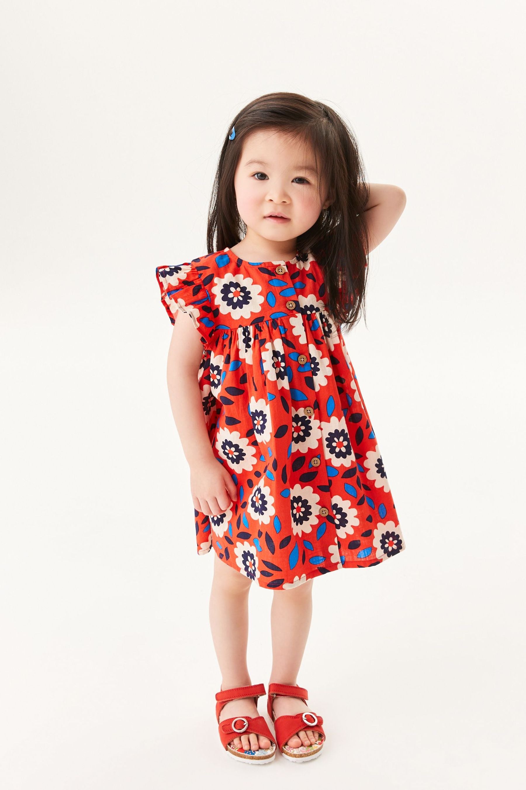 Retro Print Frill Sleeve Cotton Dress (3mths-8yrs)