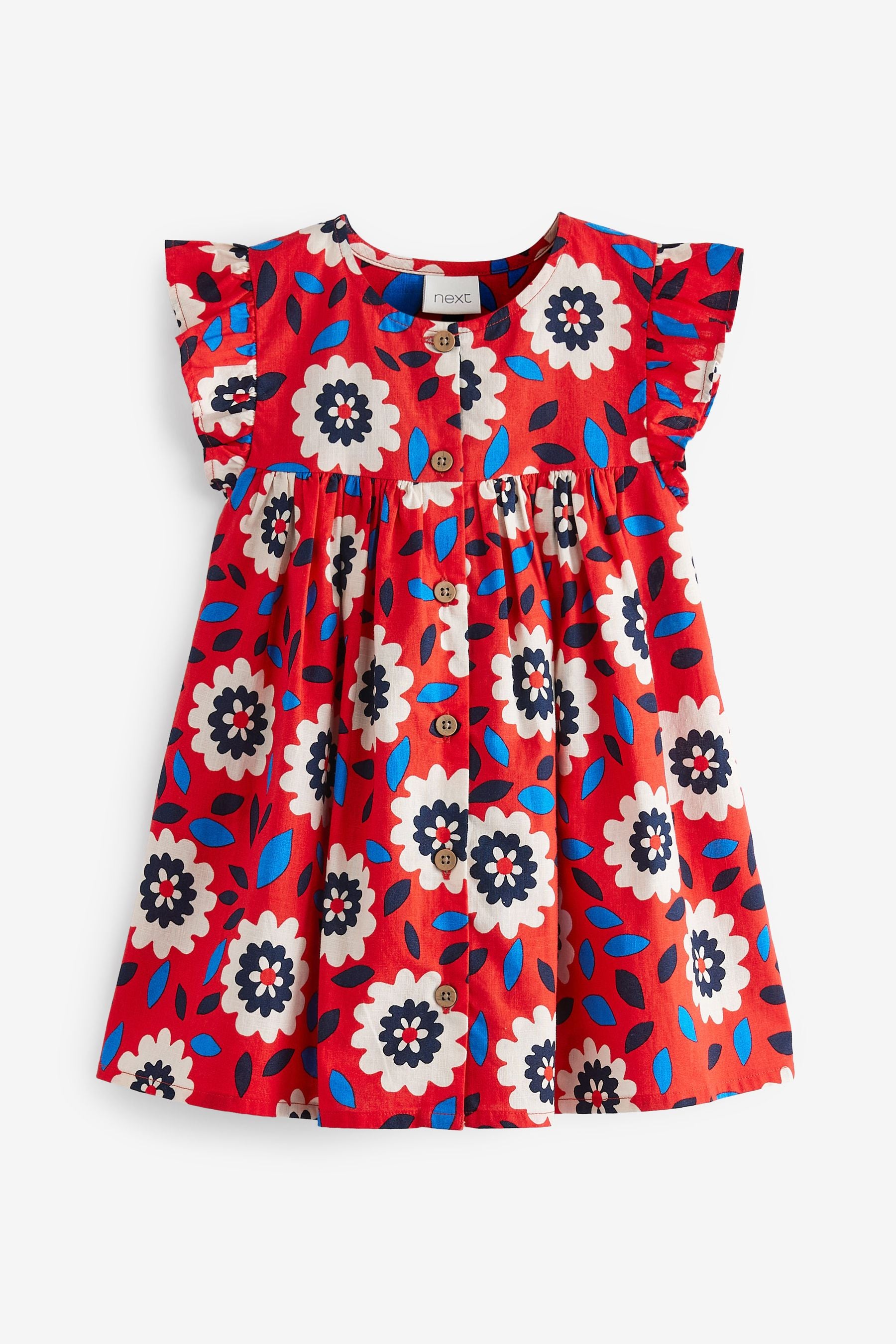 Retro Print Frill Sleeve Cotton Dress (3mths-8yrs)