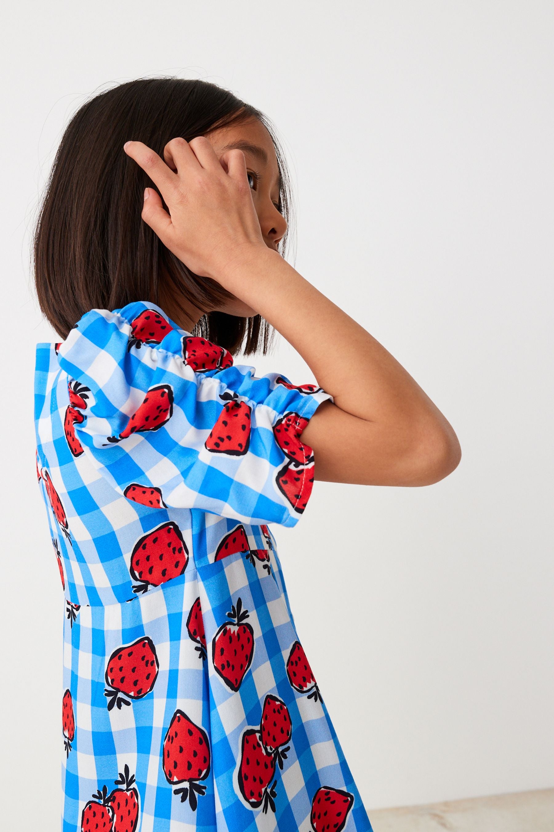 Strawberry Print Ruched Sleeve Dress (3-16yrs)