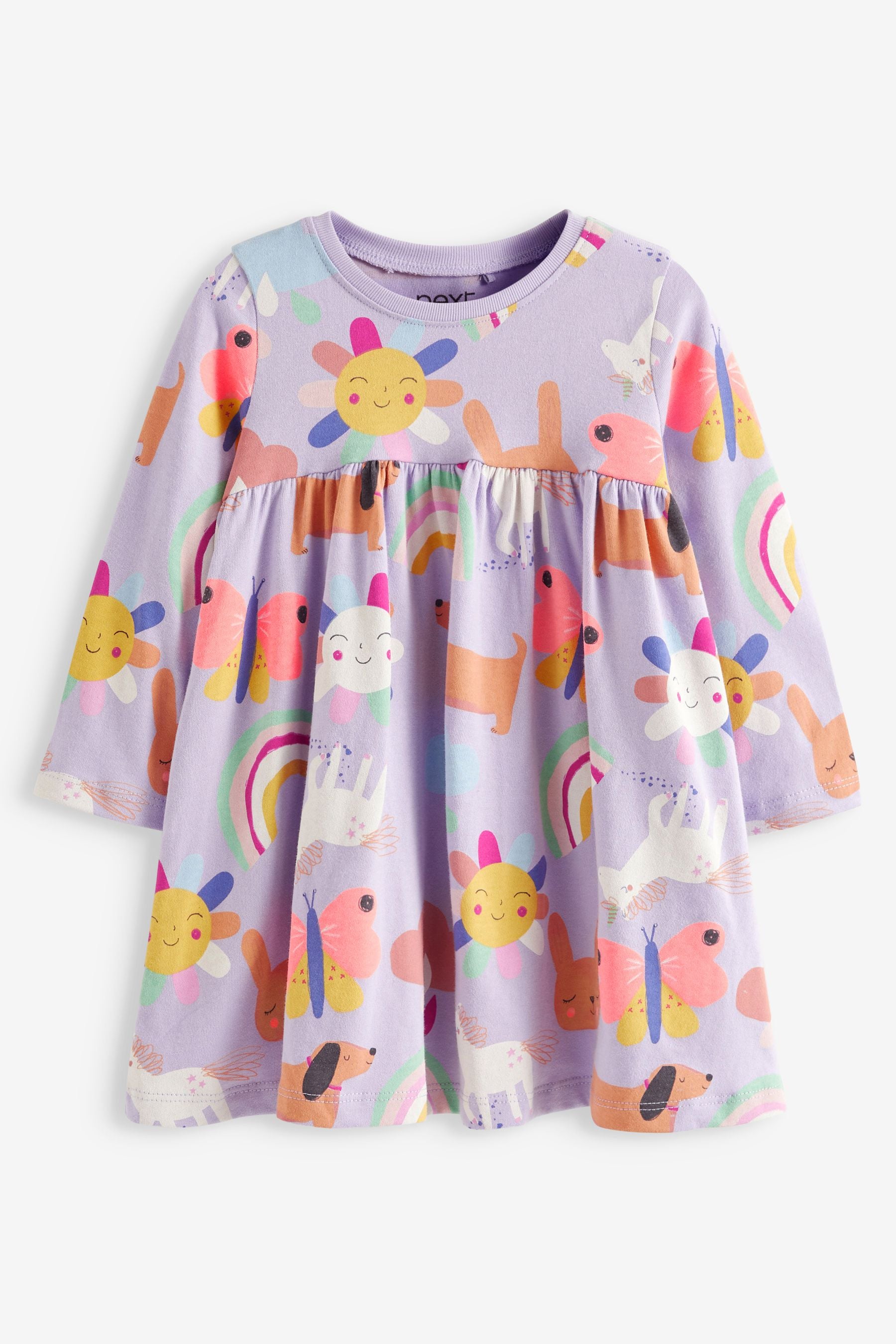 Lilac Purple Character Long Sleeve Jersey Dress (3mths-7yrs)