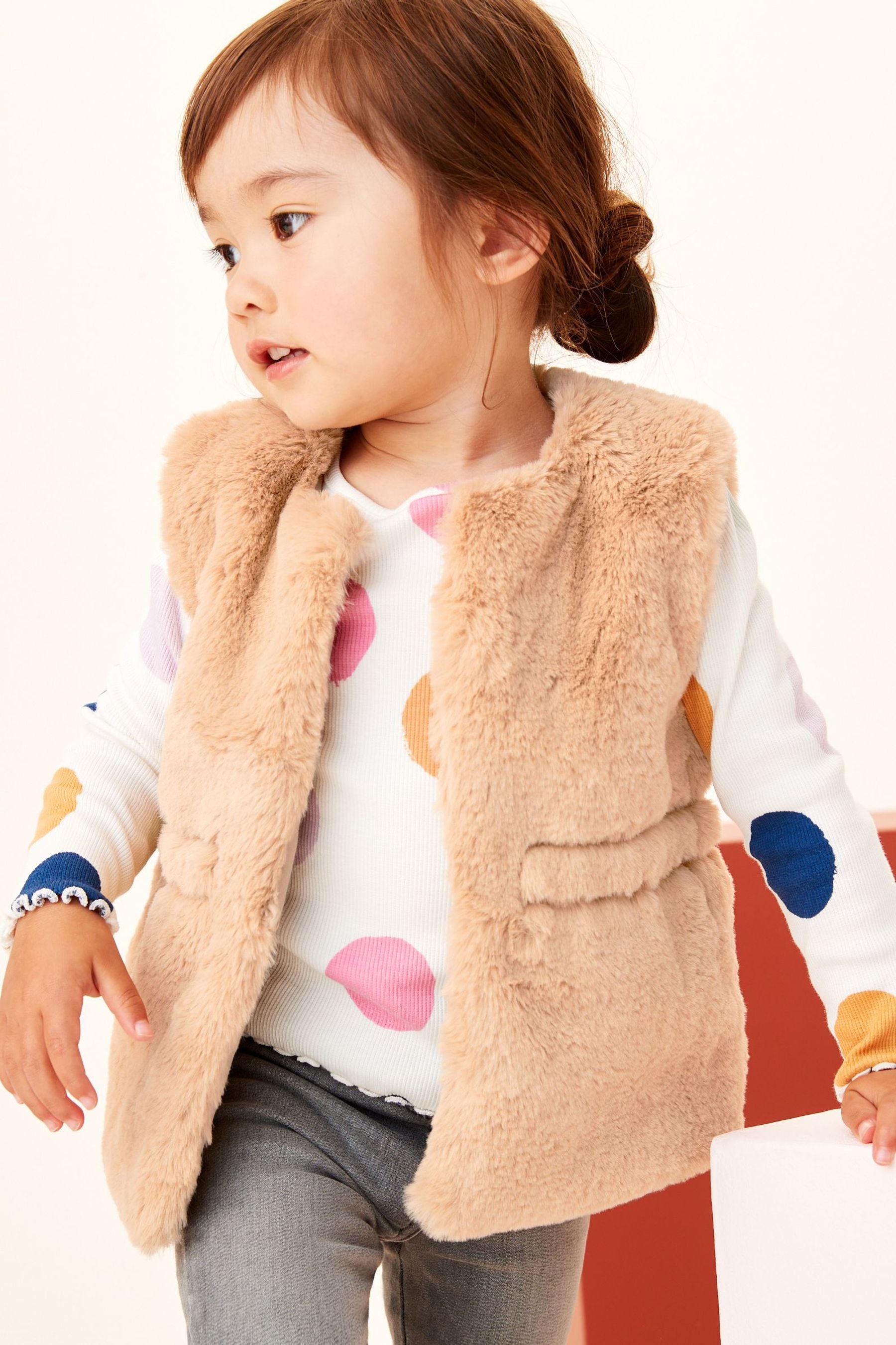 Camel Brown Faux Fur Gilet (3mths-7yrs)