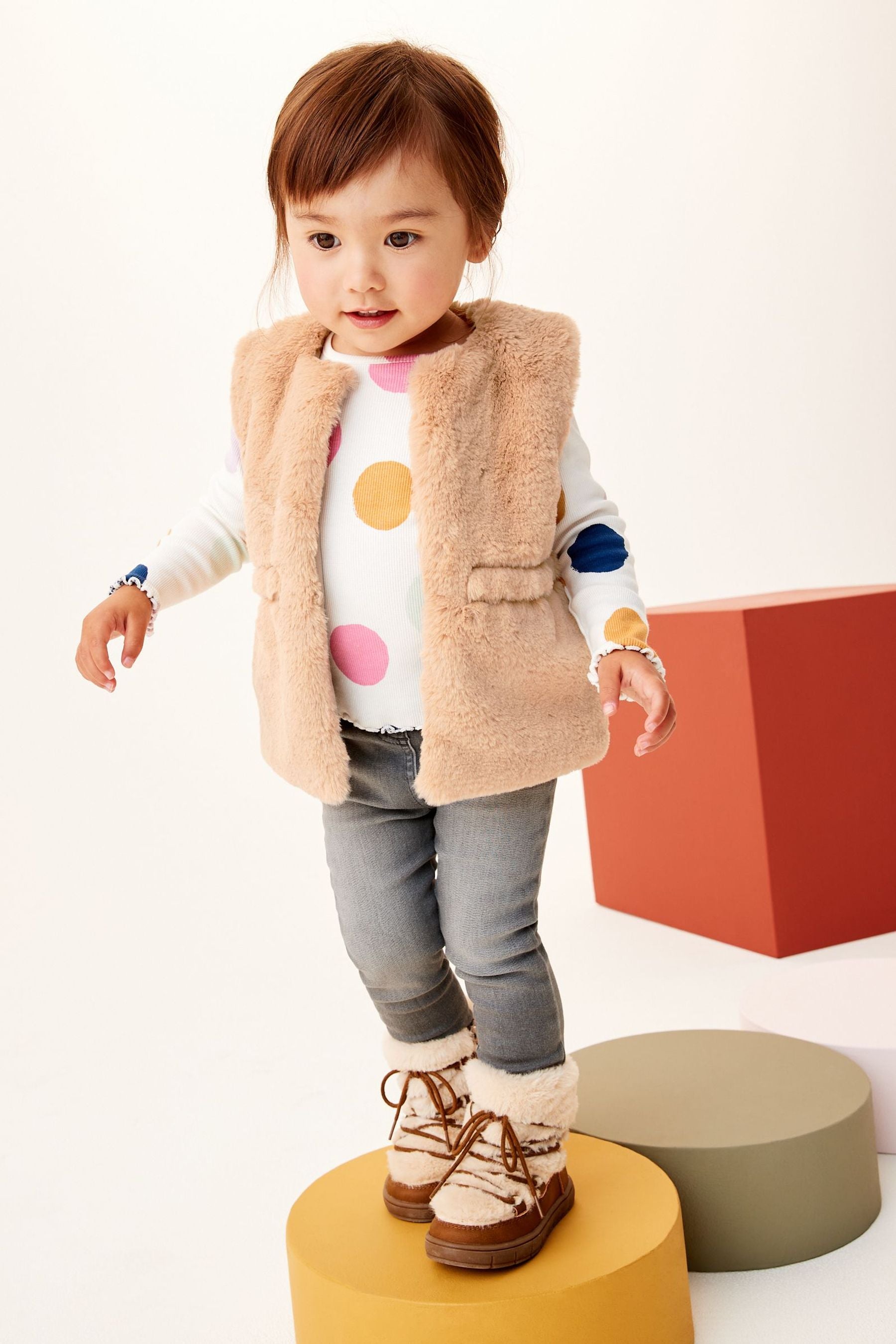 Camel Brown Faux Fur Gilet (3mths-7yrs)