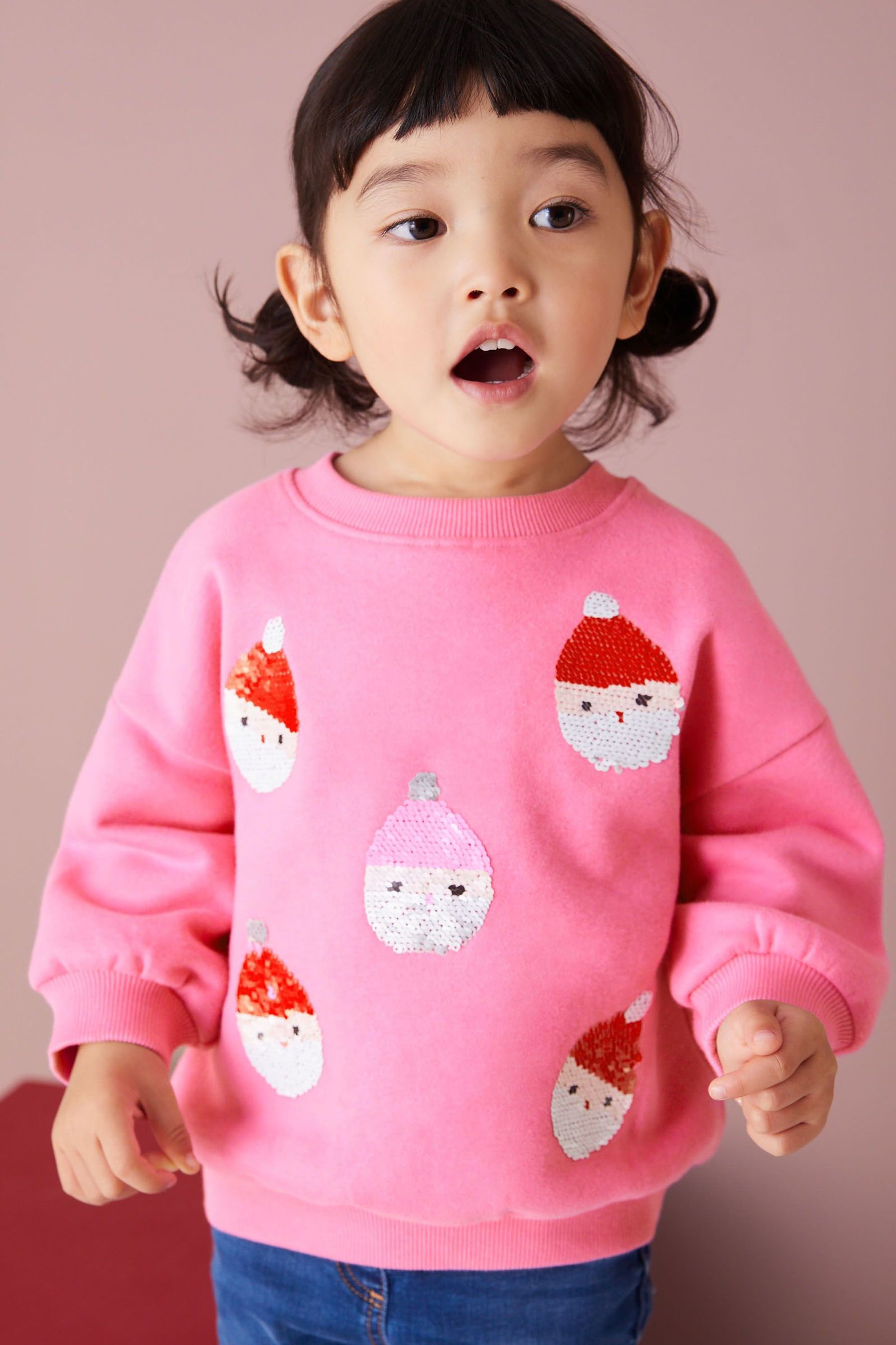 Pink Sequin Santa Crew Sweater (9mths-7yrs)