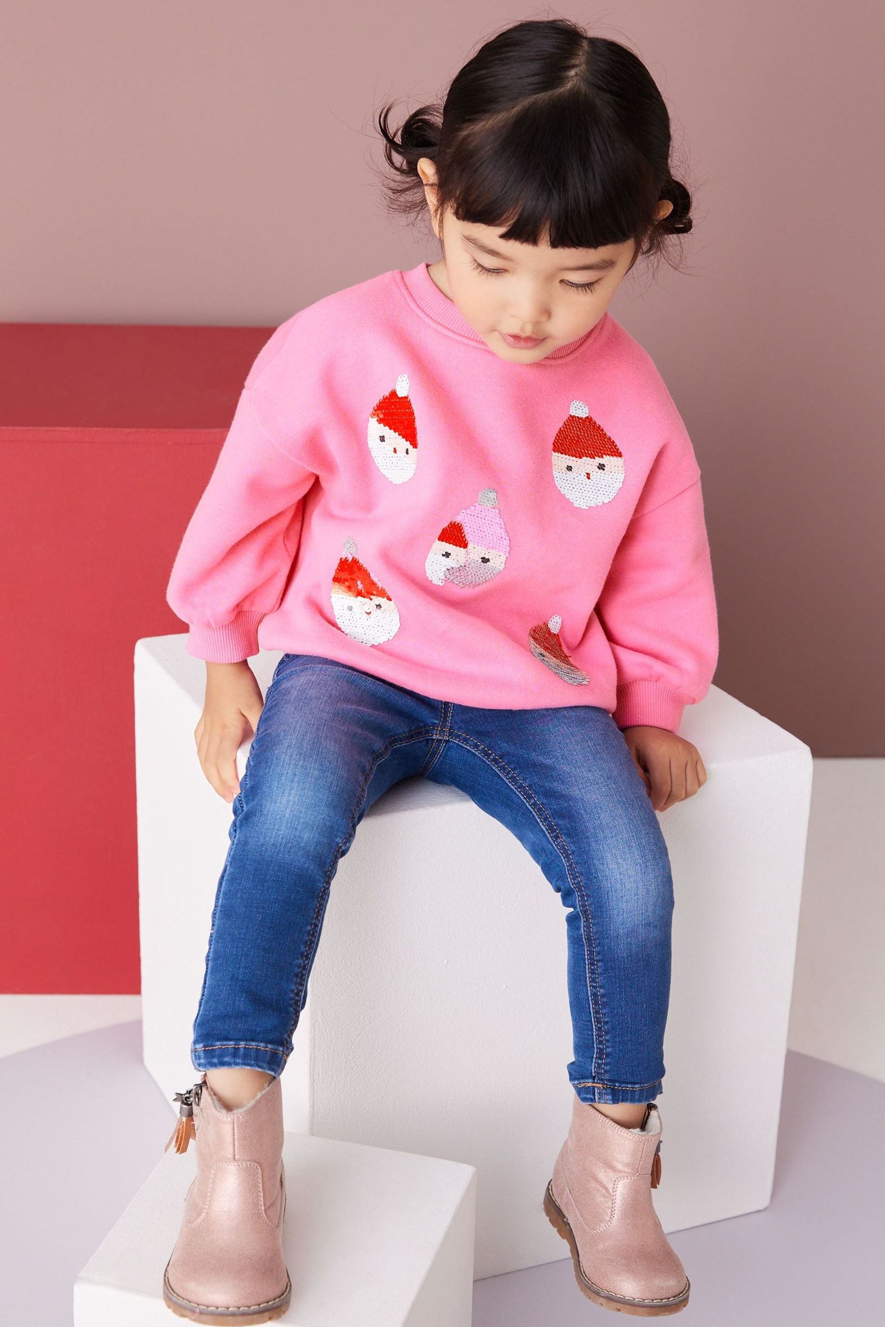 Pink Sequin Santa Crew Sweater (9mths-7yrs)