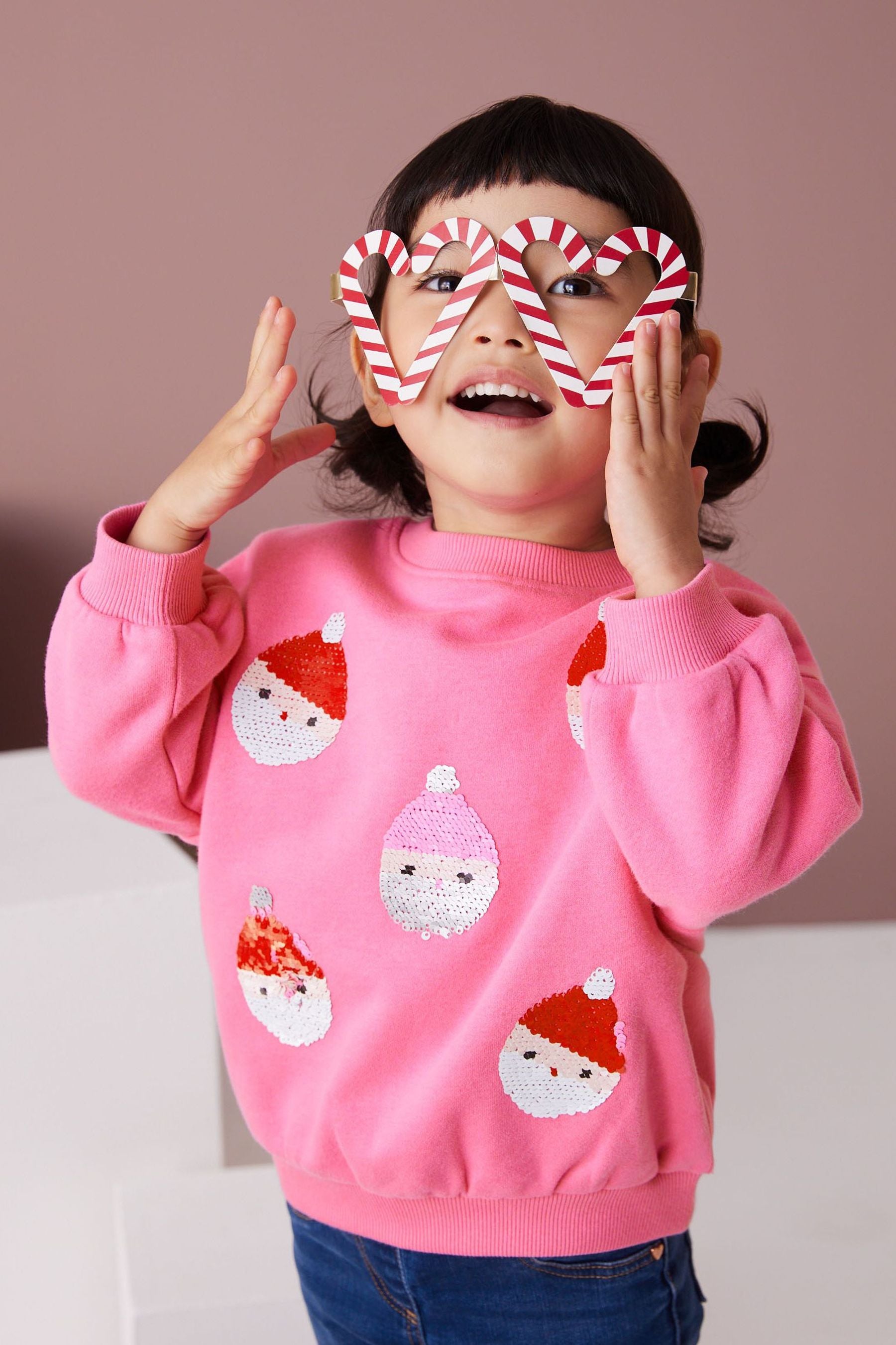 Pink Sequin Santa Crew Sweater (9mths-7yrs)